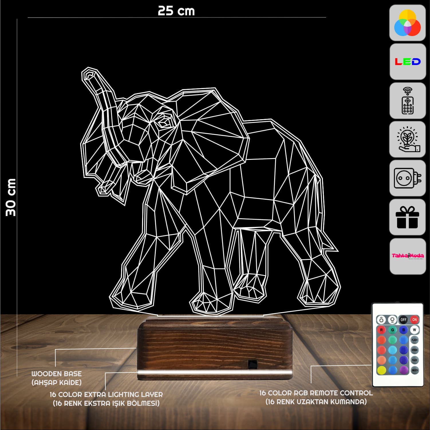 Слон — Геометрический 3D Ночник 2