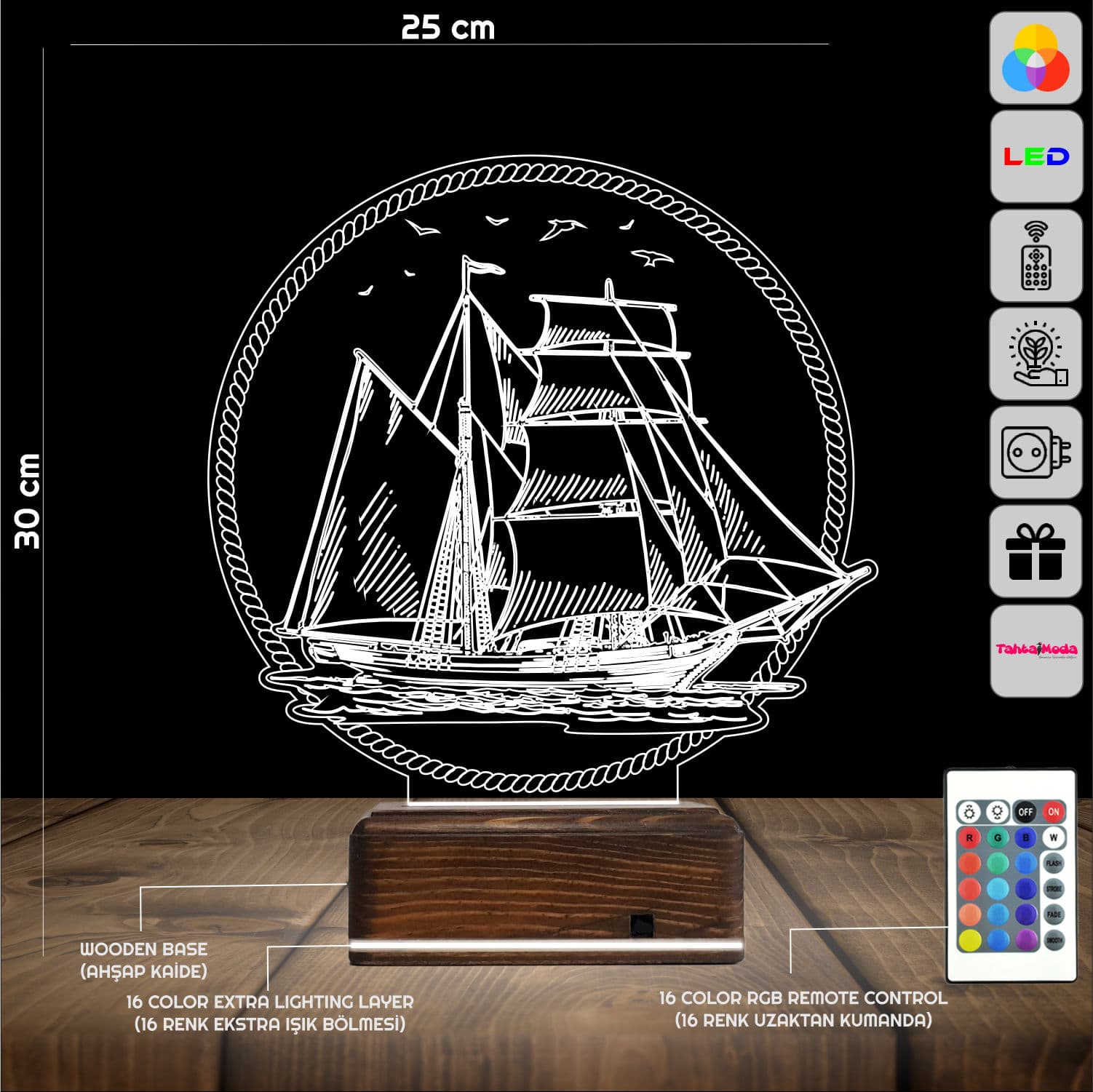 Парусник — 3D LED Ночник | Подарок мужчине 2