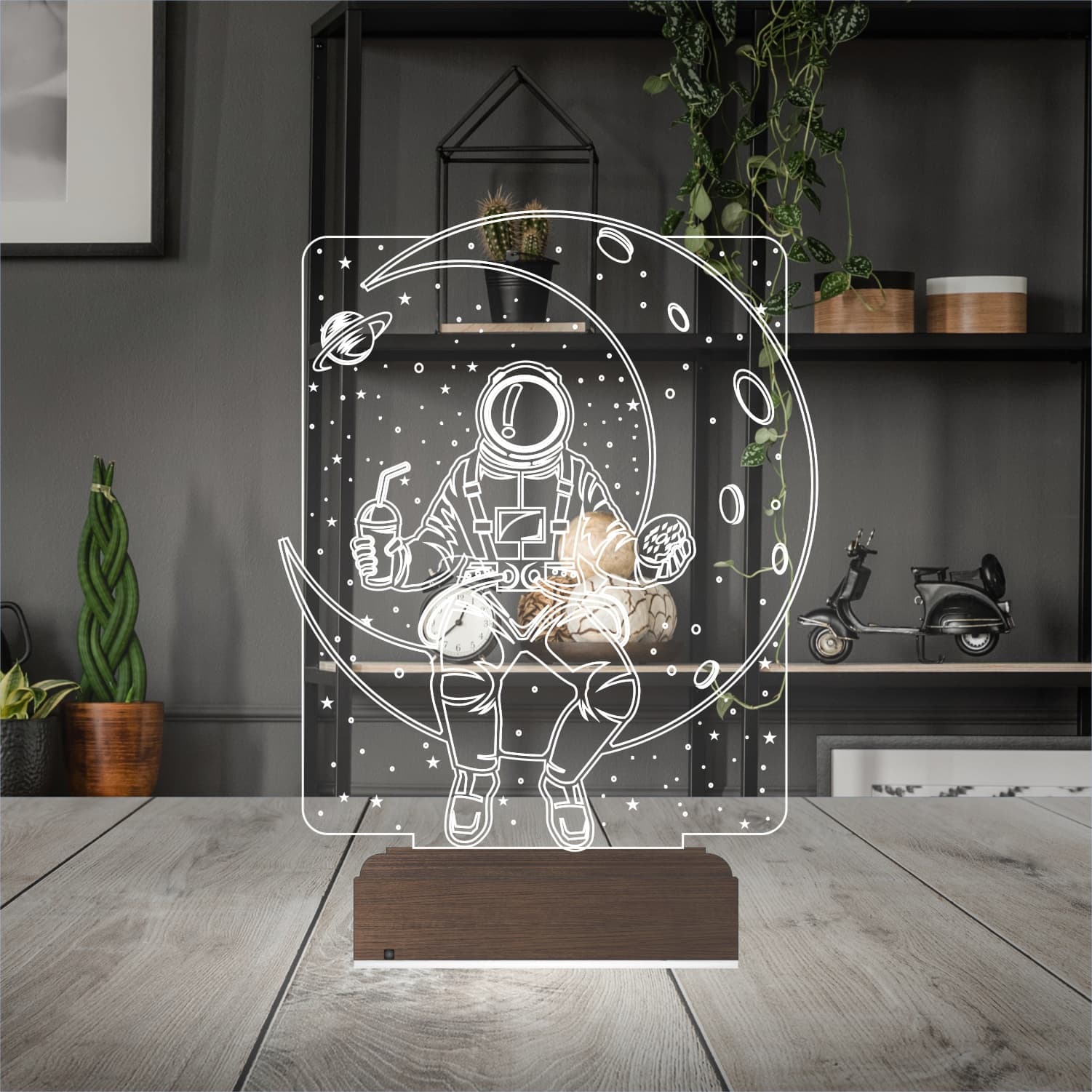 Космонавт на Луне — 3D LED Ночник | Подарок детям 3