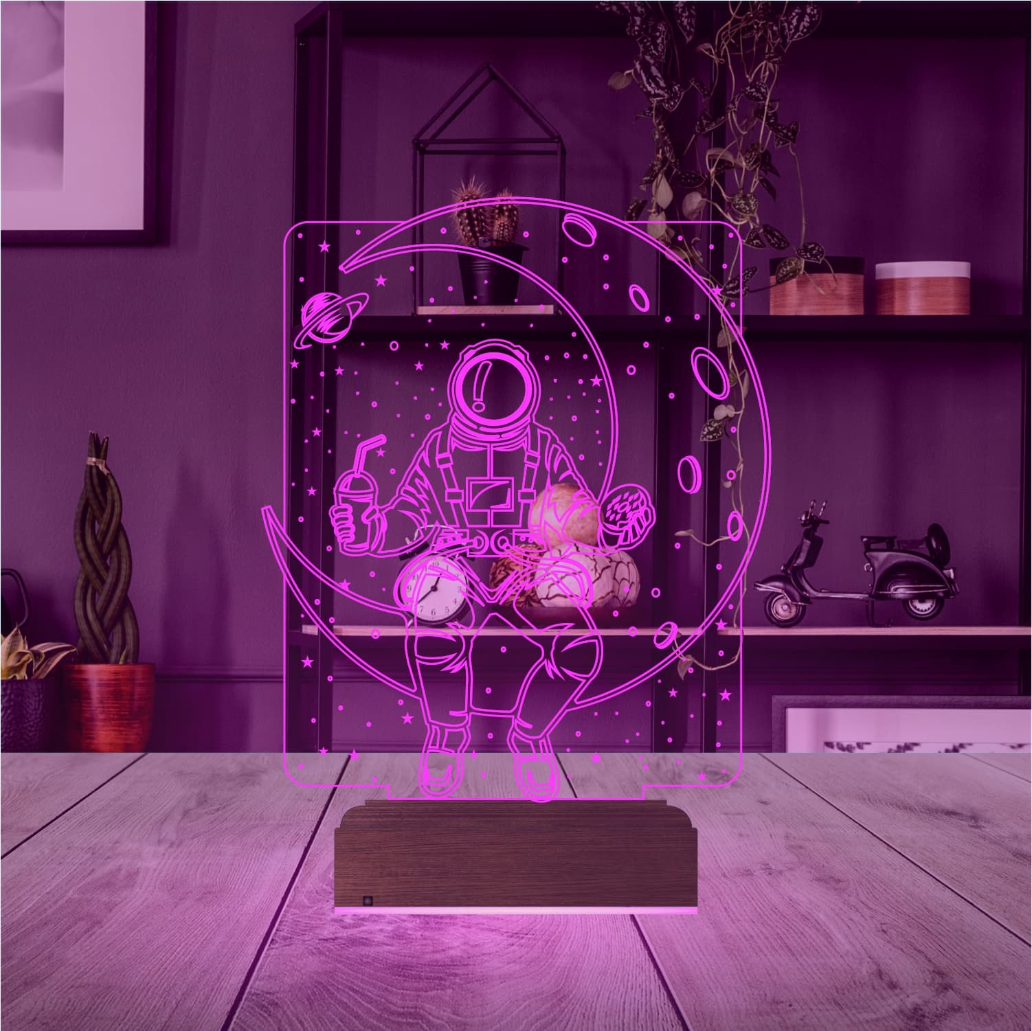 Космонавт на Луне — 3D LED Ночник | Подарок детям 6