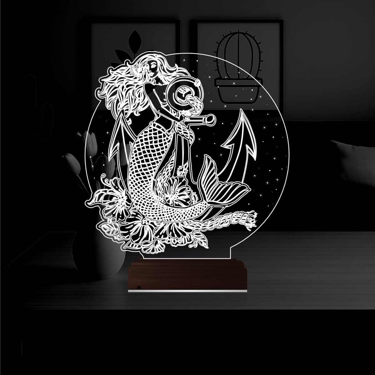 Русалка с якорем — 3D LED Ночник | Подарок девушке 1