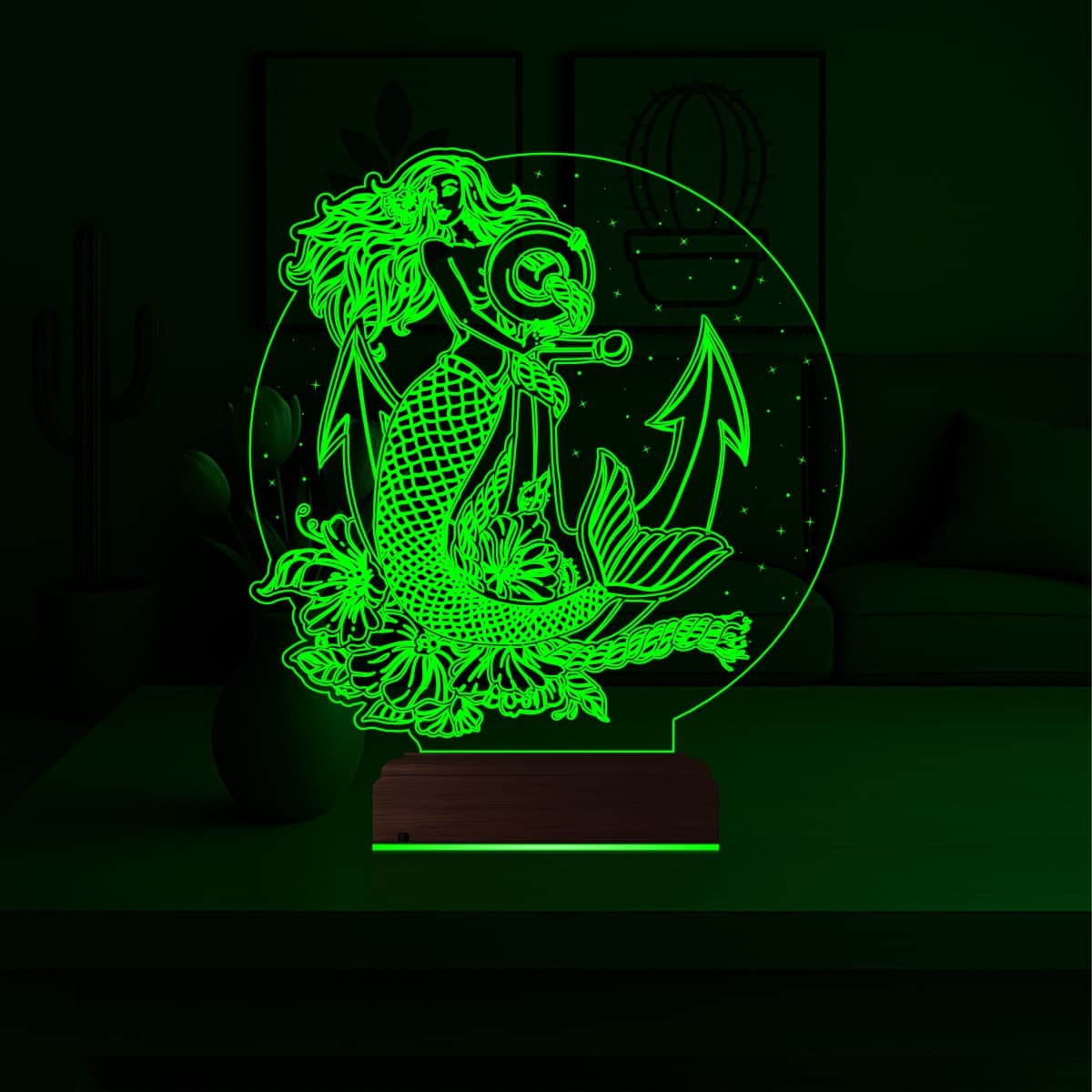 Русалка с якорем — 3D LED Ночник | Подарок девушке 5