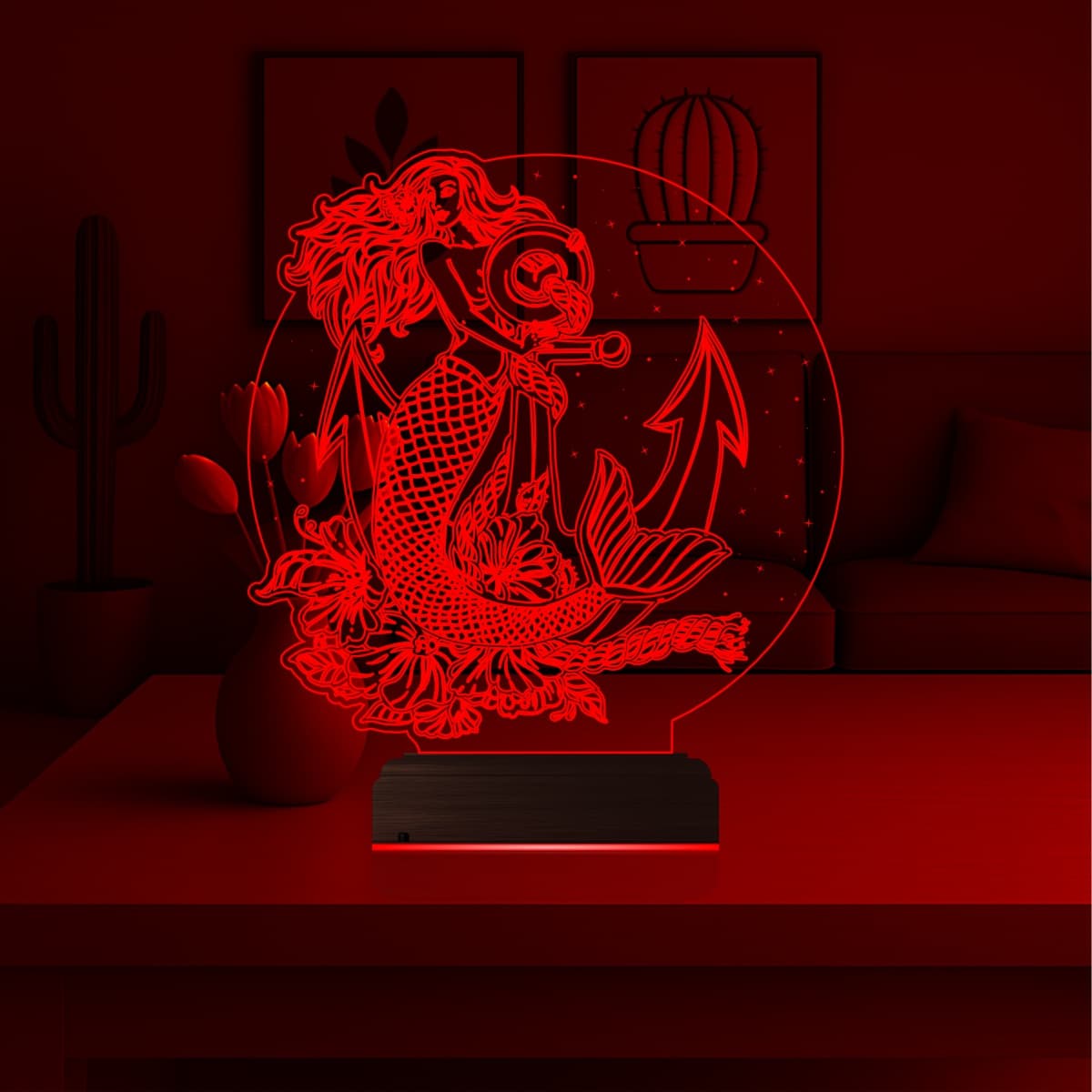 Русалка с якорем — 3D LED Ночник | Подарок девушке 6