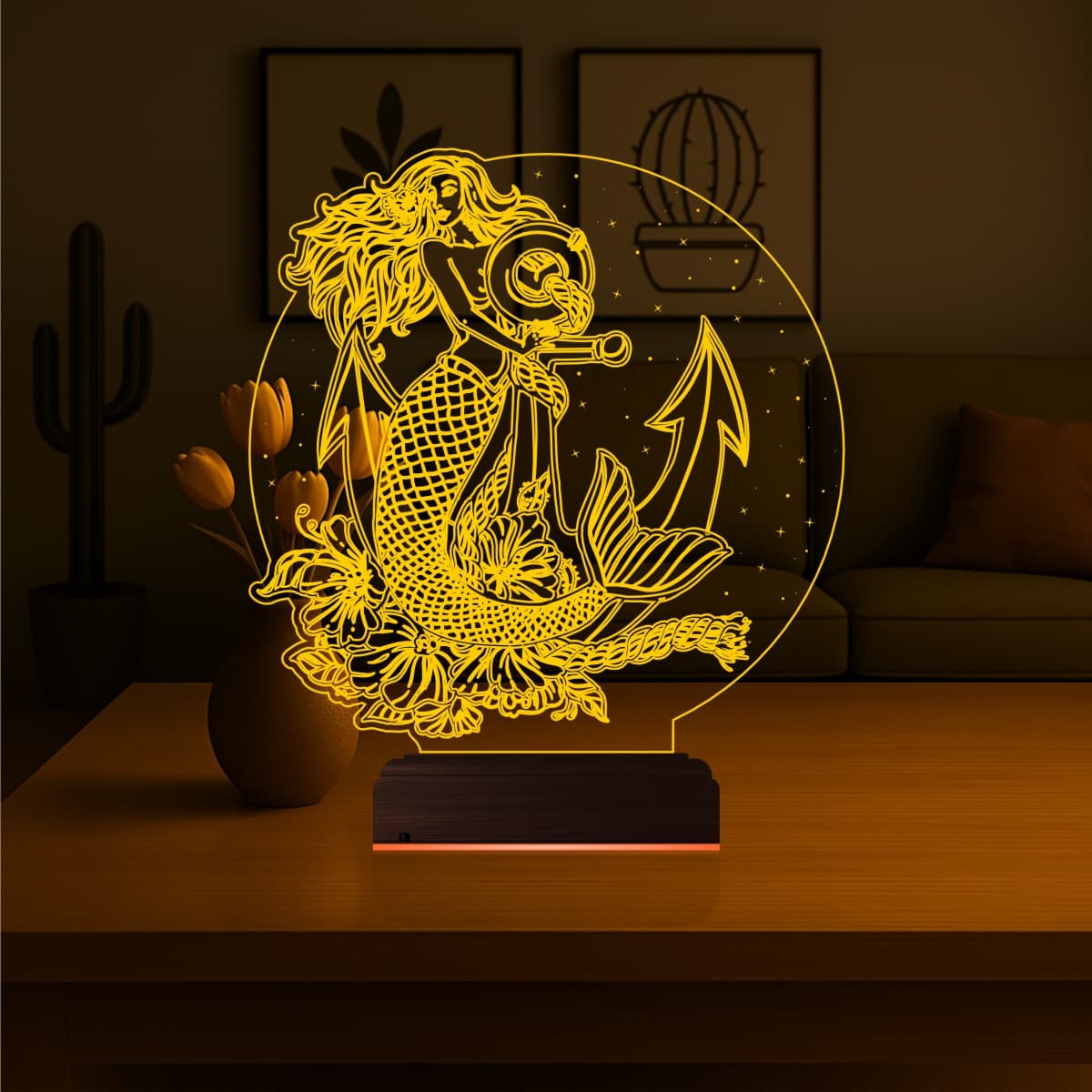 Русалка с якорем — 3D LED Ночник | Подарок девушке 7