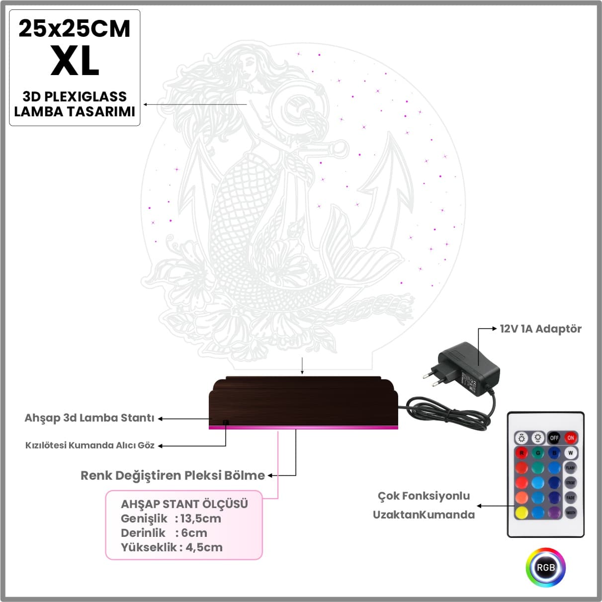 Русалка с якорем — 3D LED Ночник | Подарок девушке 8