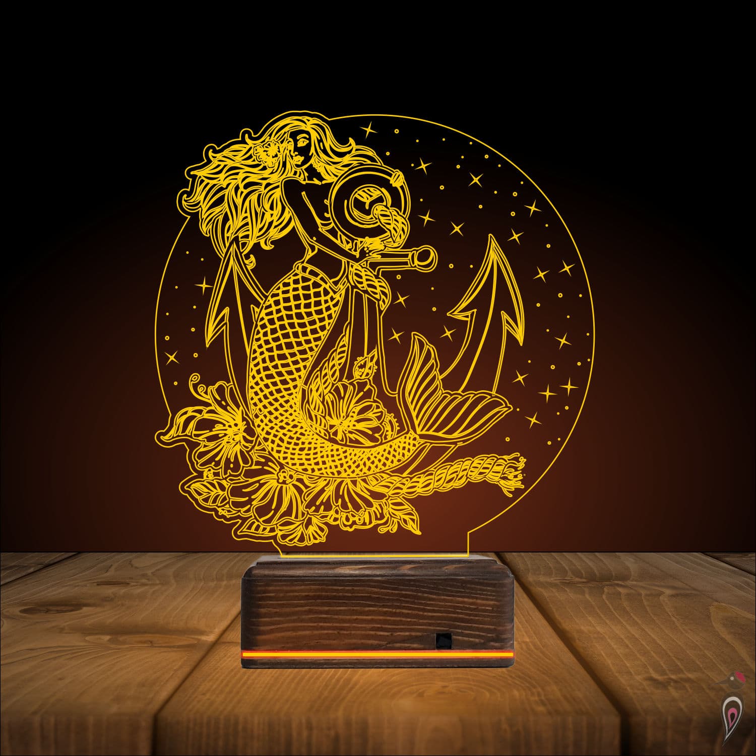 Русалка с якорем — 3D LED Ночник | Подарок девушке 9