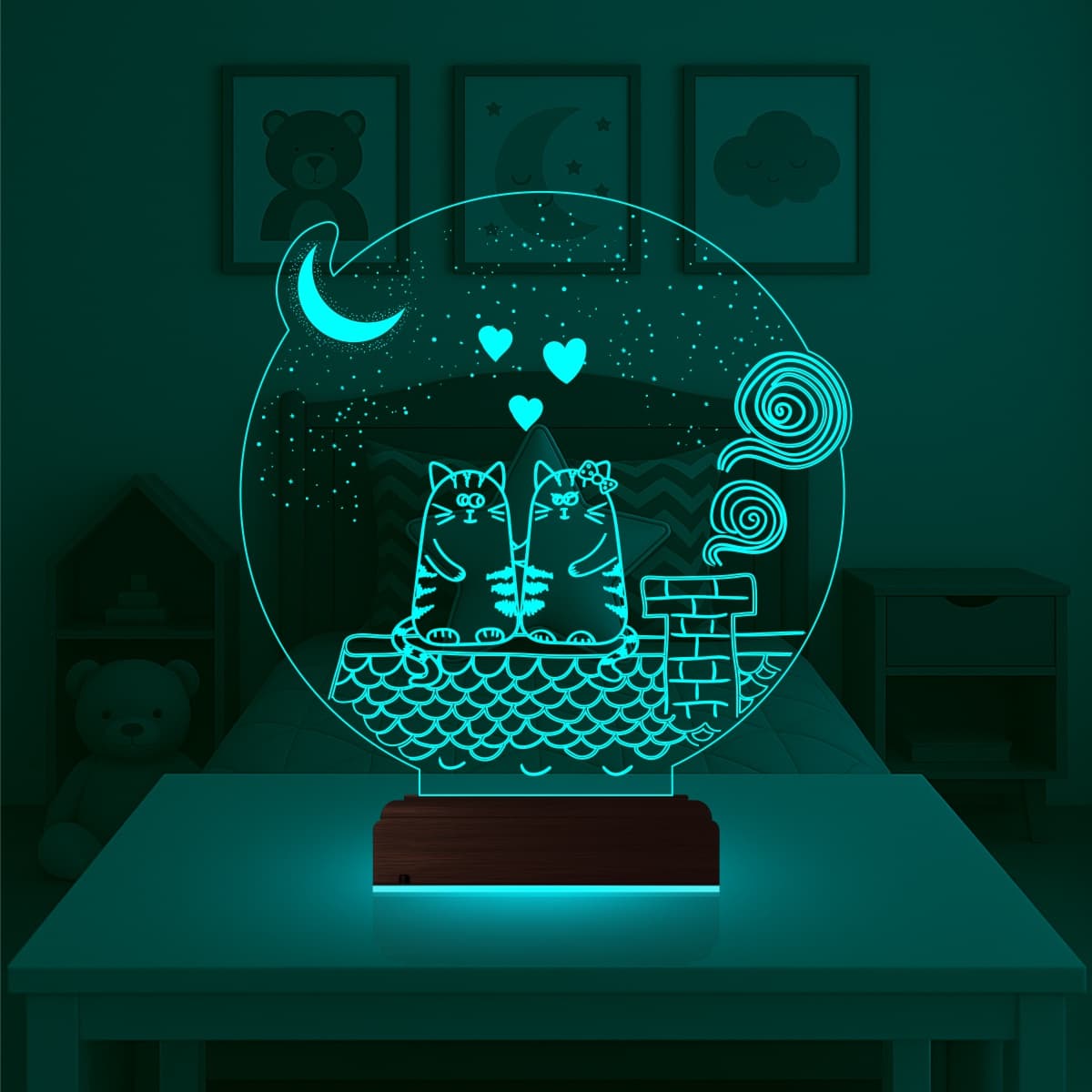 Влюбленные коты — 3D LED Ночник | Романтический подарок 3