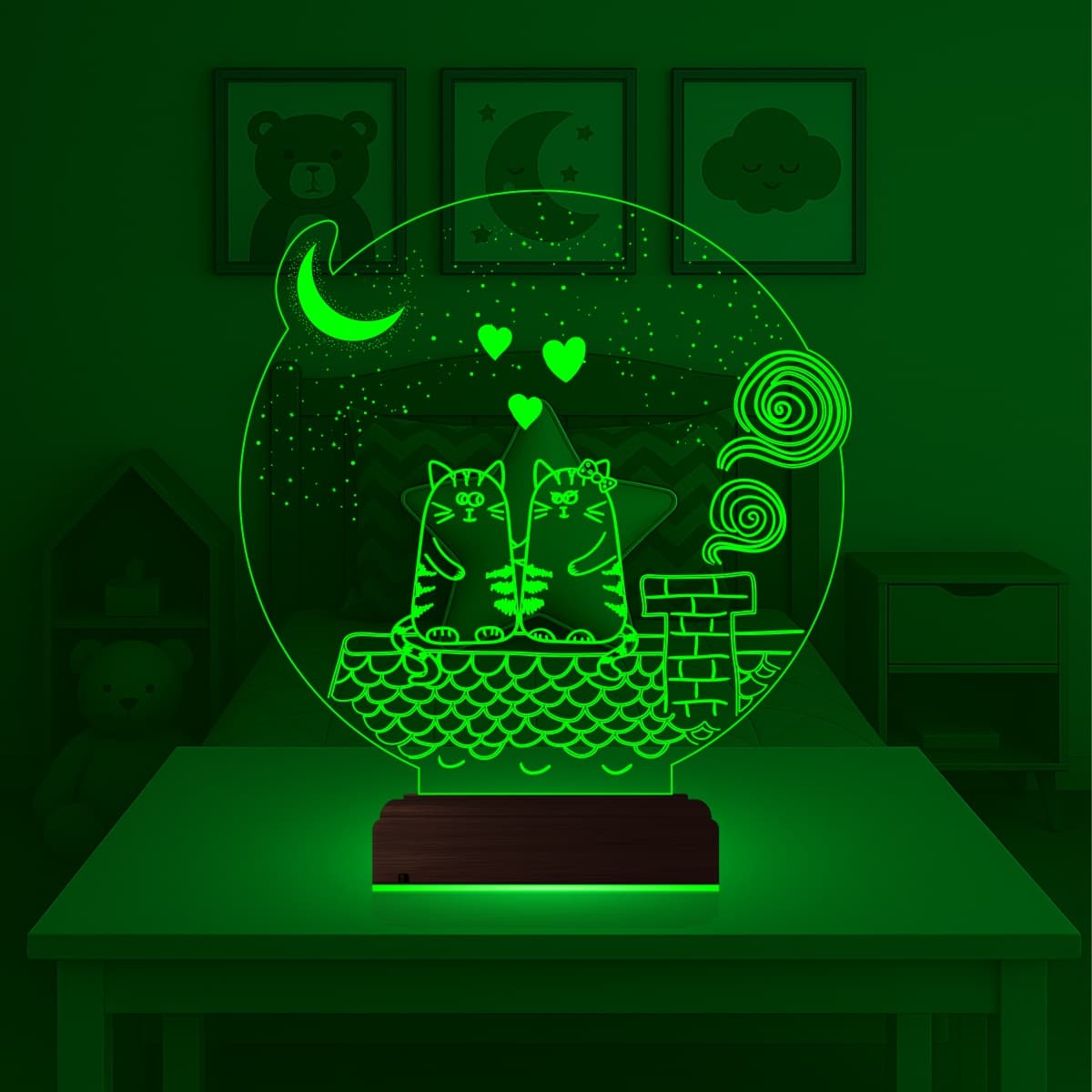 Влюбленные коты — 3D LED Ночник | Романтический подарок 5