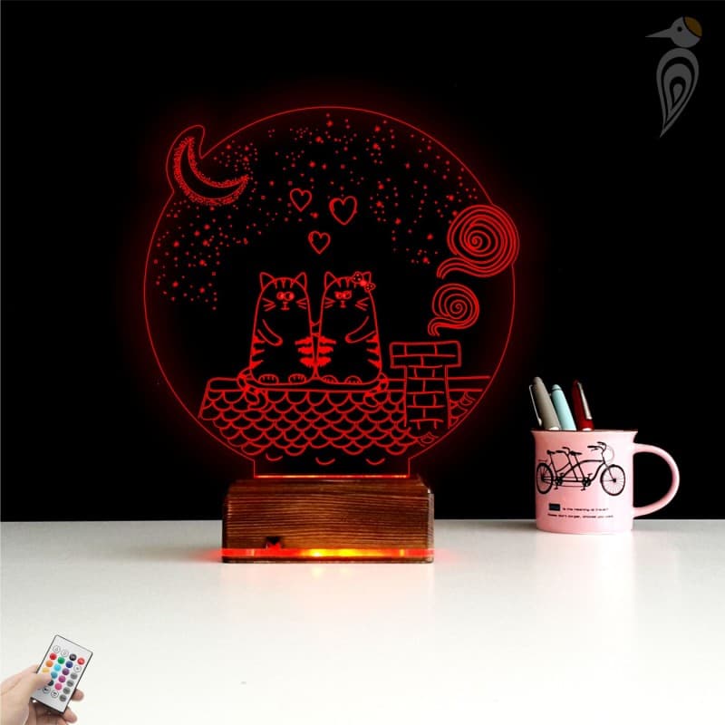 Влюбленные коты — 3D LED Ночник | Романтический подарок 9