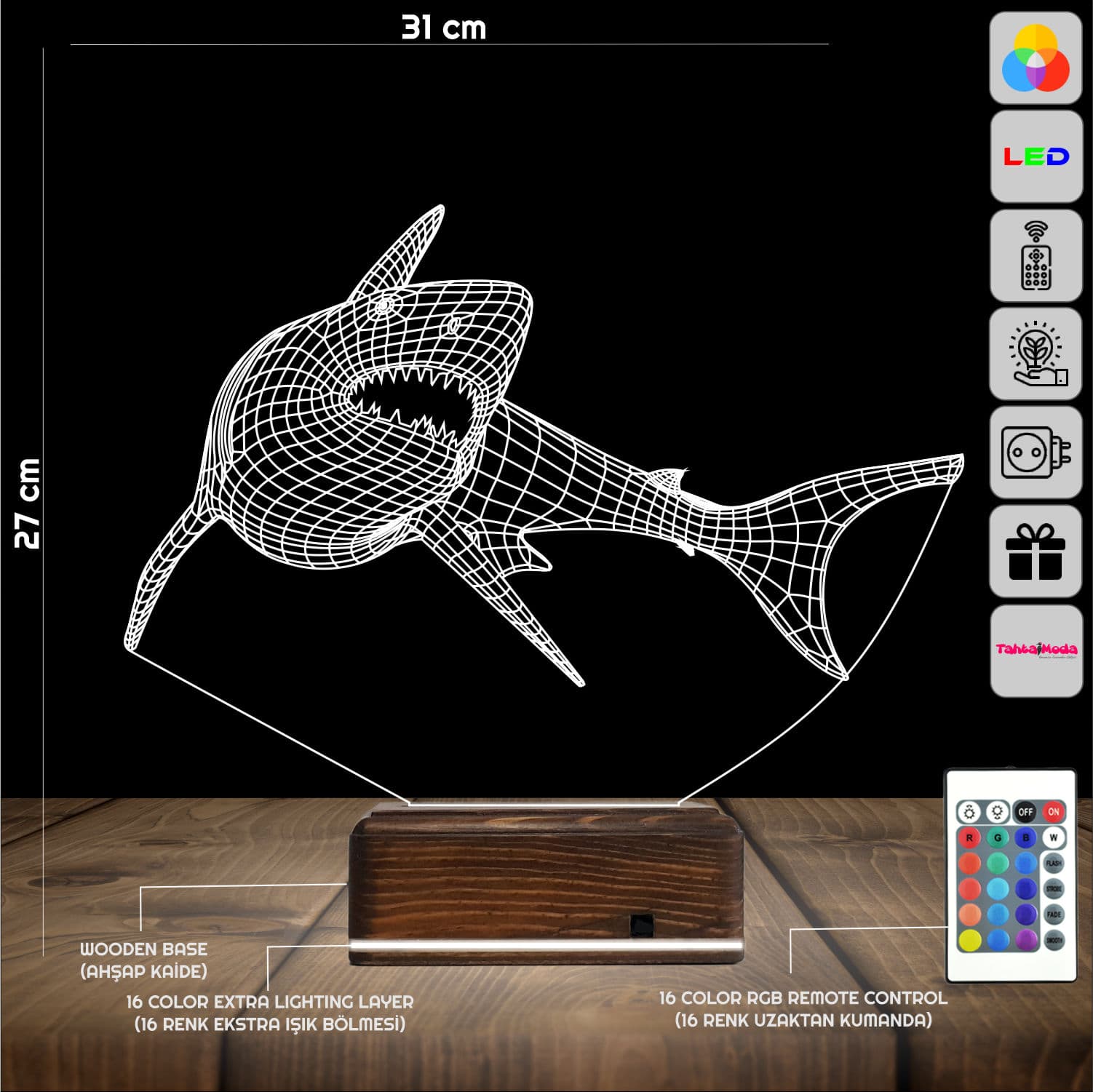 Акула — 3D LED Ночник | Подарок мальчику 2