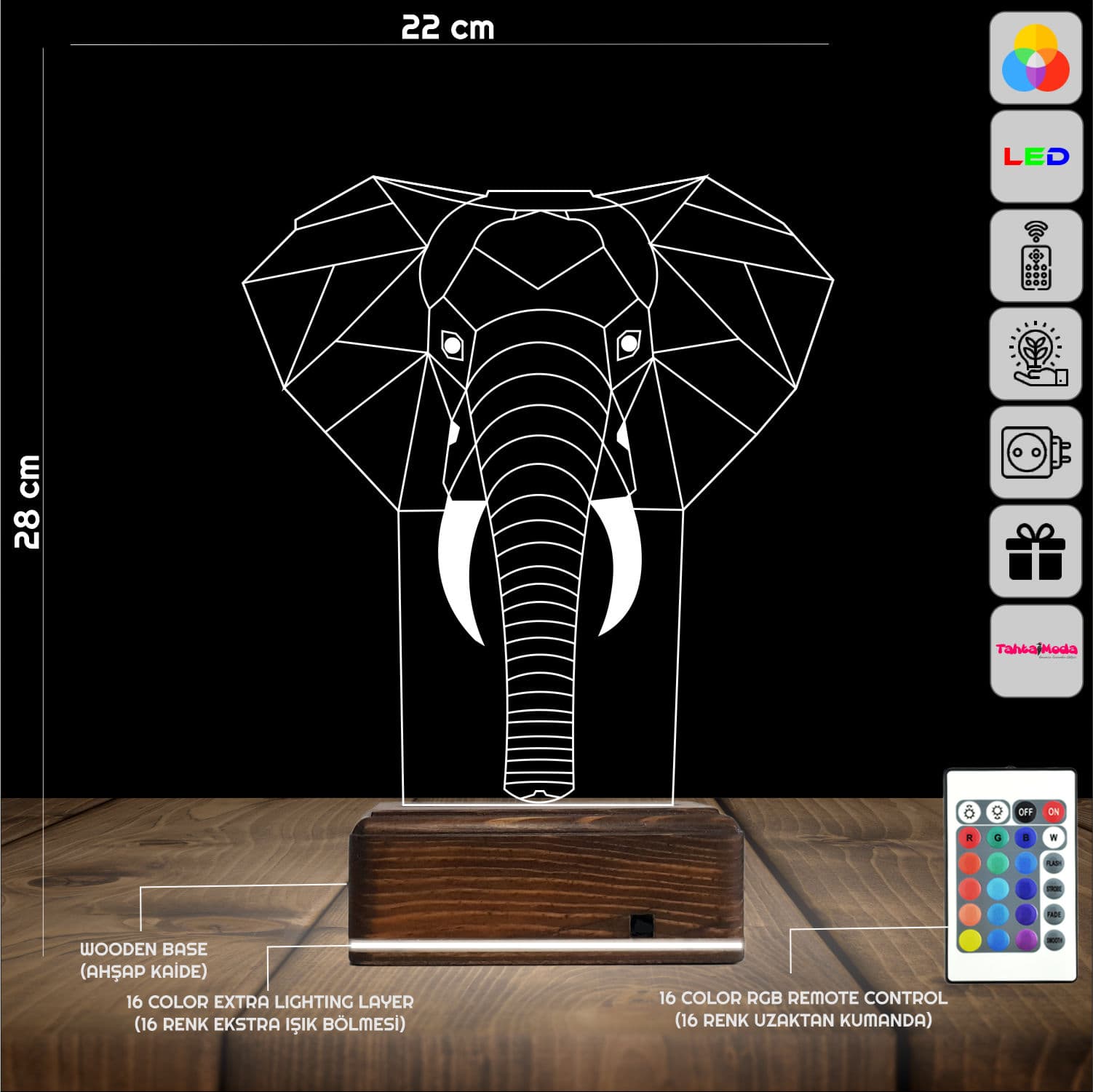 Слон — 3D LED Ночник | Подарок любителям животных 2