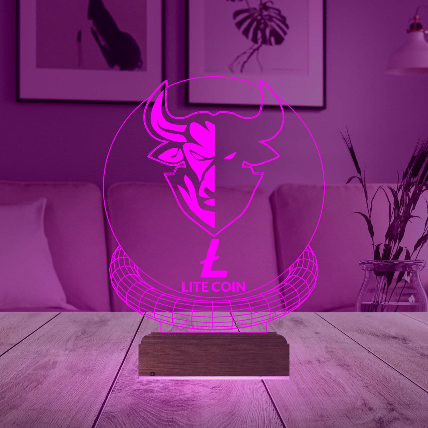 Бык Litecoin — 3D LED Ночник | Подарок инвестору 5