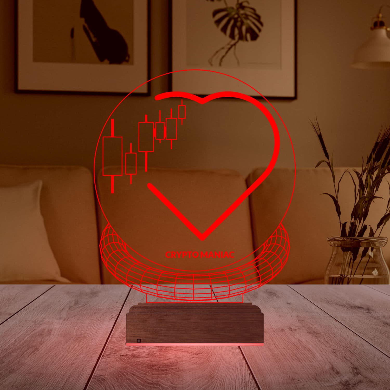 Криптоманьяк и Сердце — 3D LED Ночник | Подарок трейдеру 4