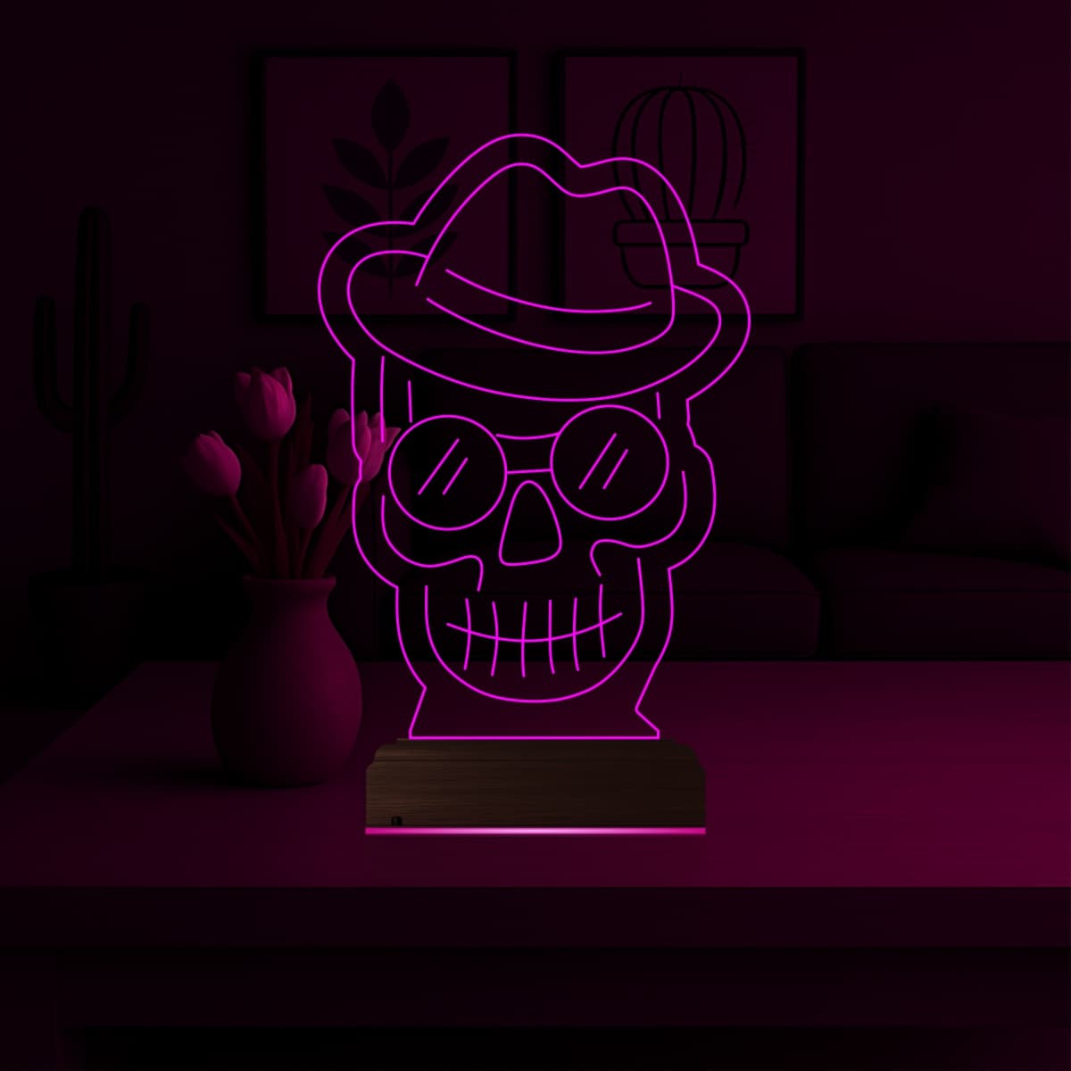 Череп в шляпе — 3D LED Ночник | Подарок мужчине 3