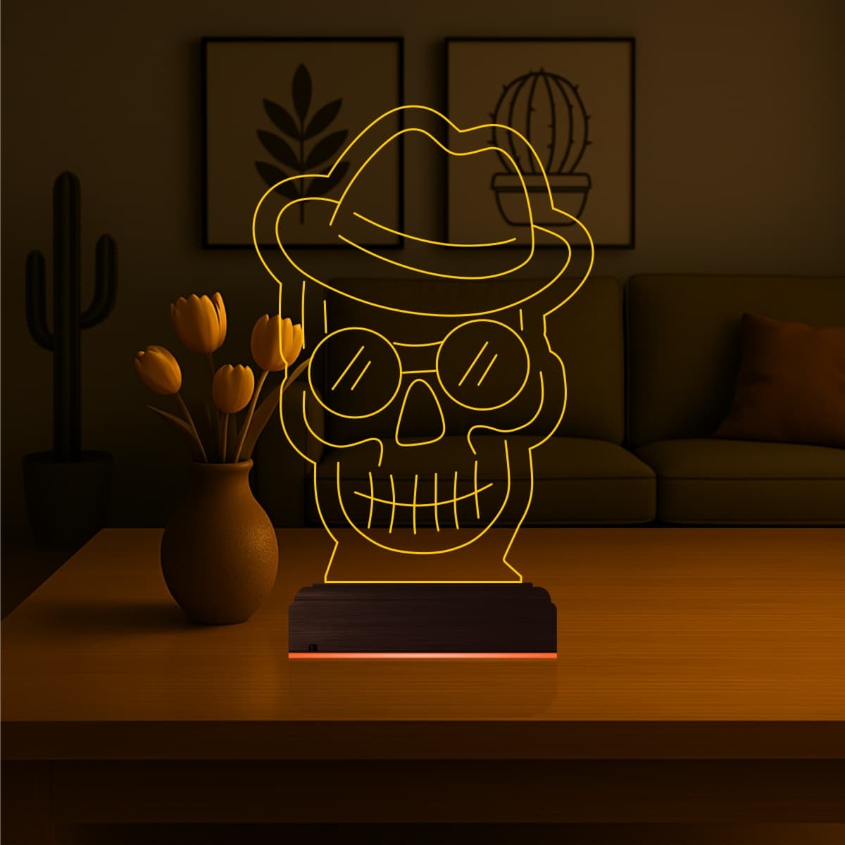 Череп в шляпе — 3D LED Ночник | Подарок мужчине 6