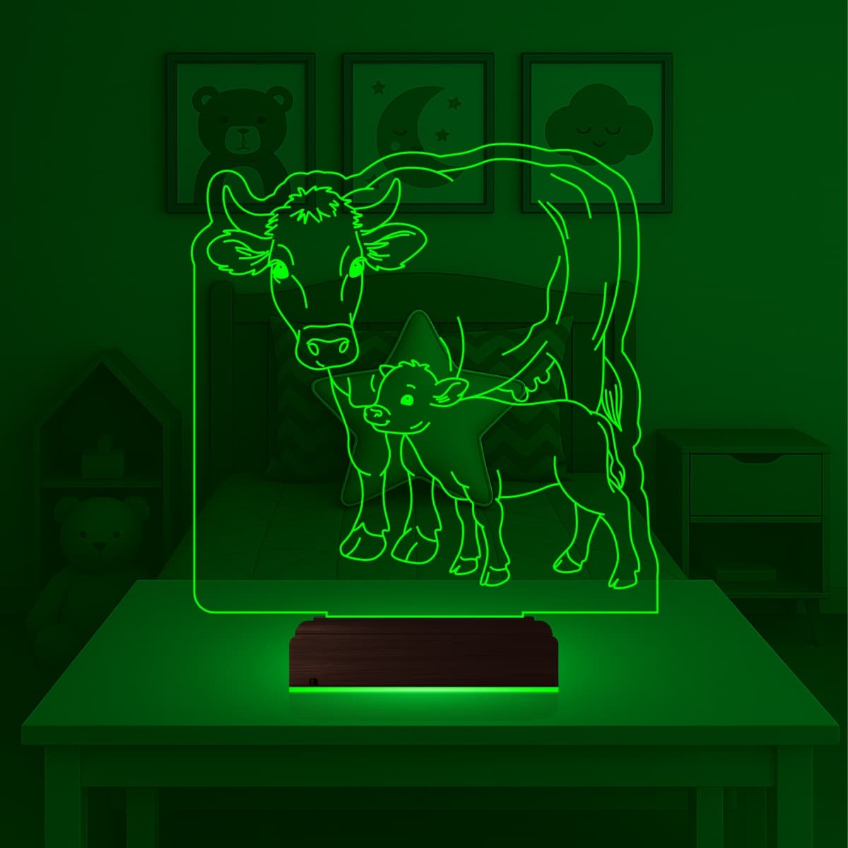 Корова с теленком — 3D LED Ночник | Подарок ребенку 4