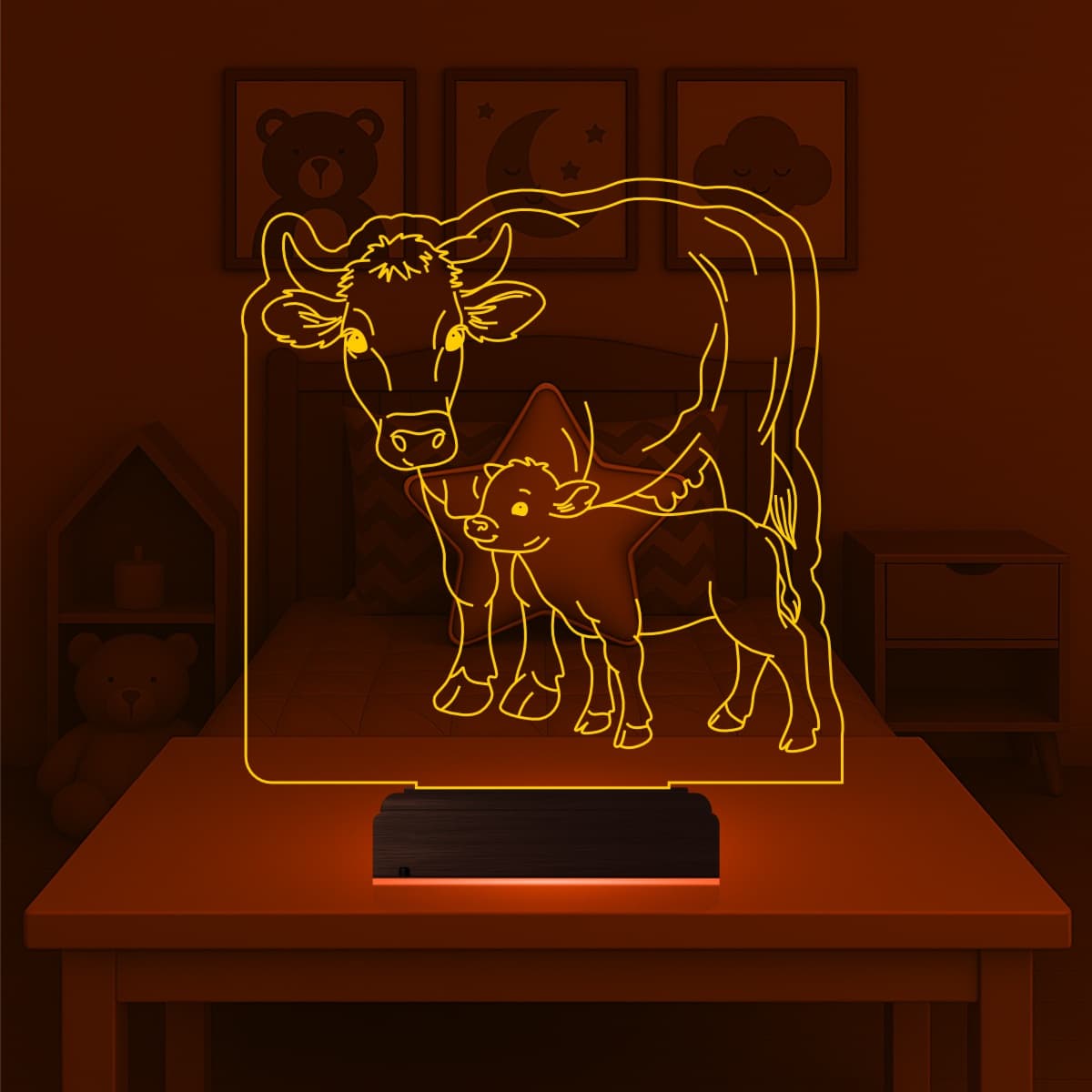 Корова с теленком — 3D LED Ночник | Подарок ребенку 6