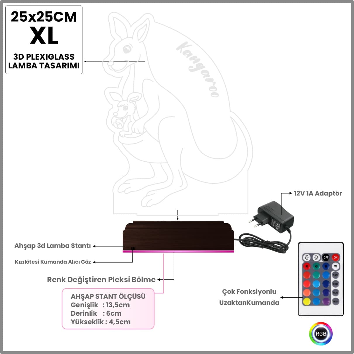 Кенгуру — 3D LED Ночник | Подарок детям 7