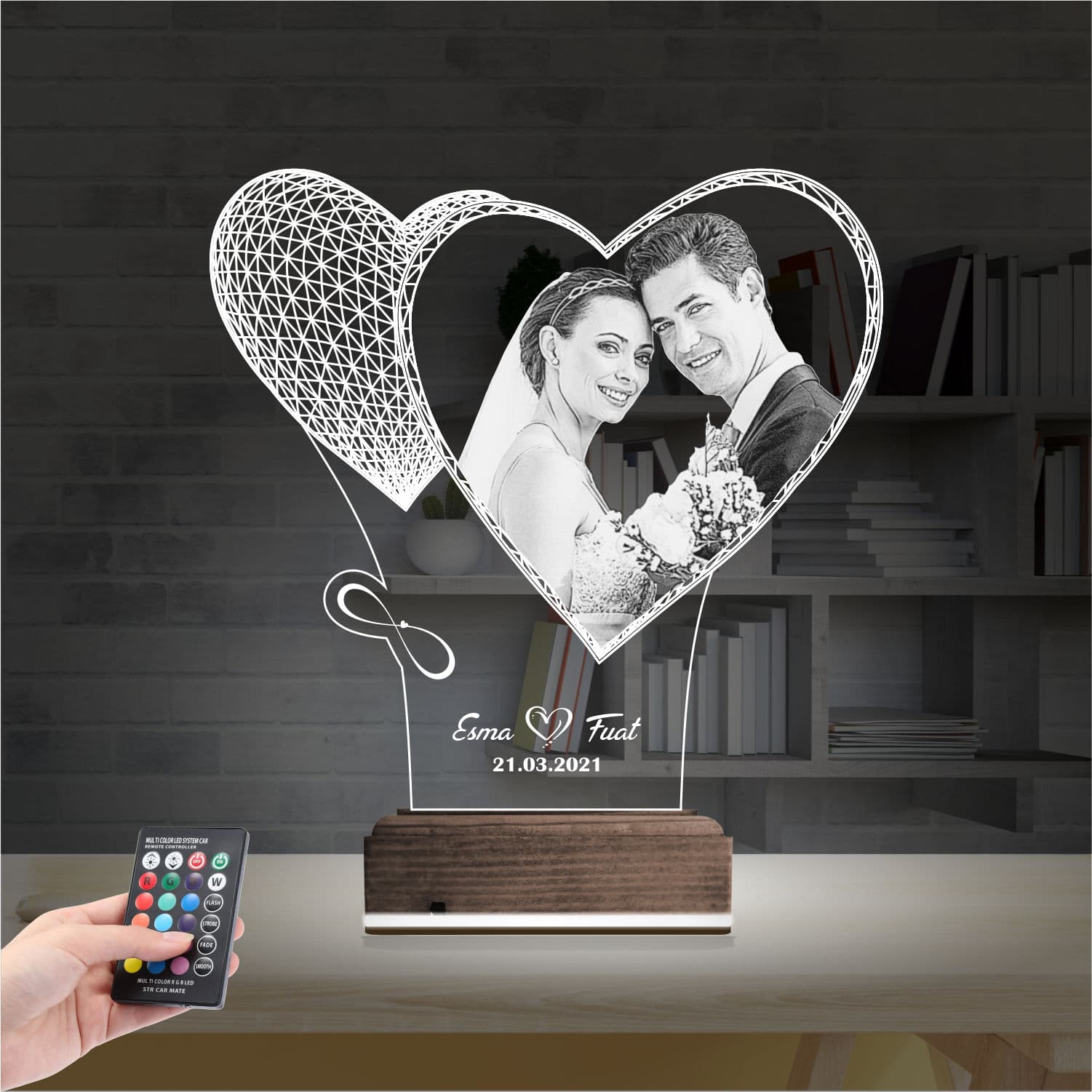 Свадебное фото в сердце — 3D LED Ночник | Подарок на годовщину 2