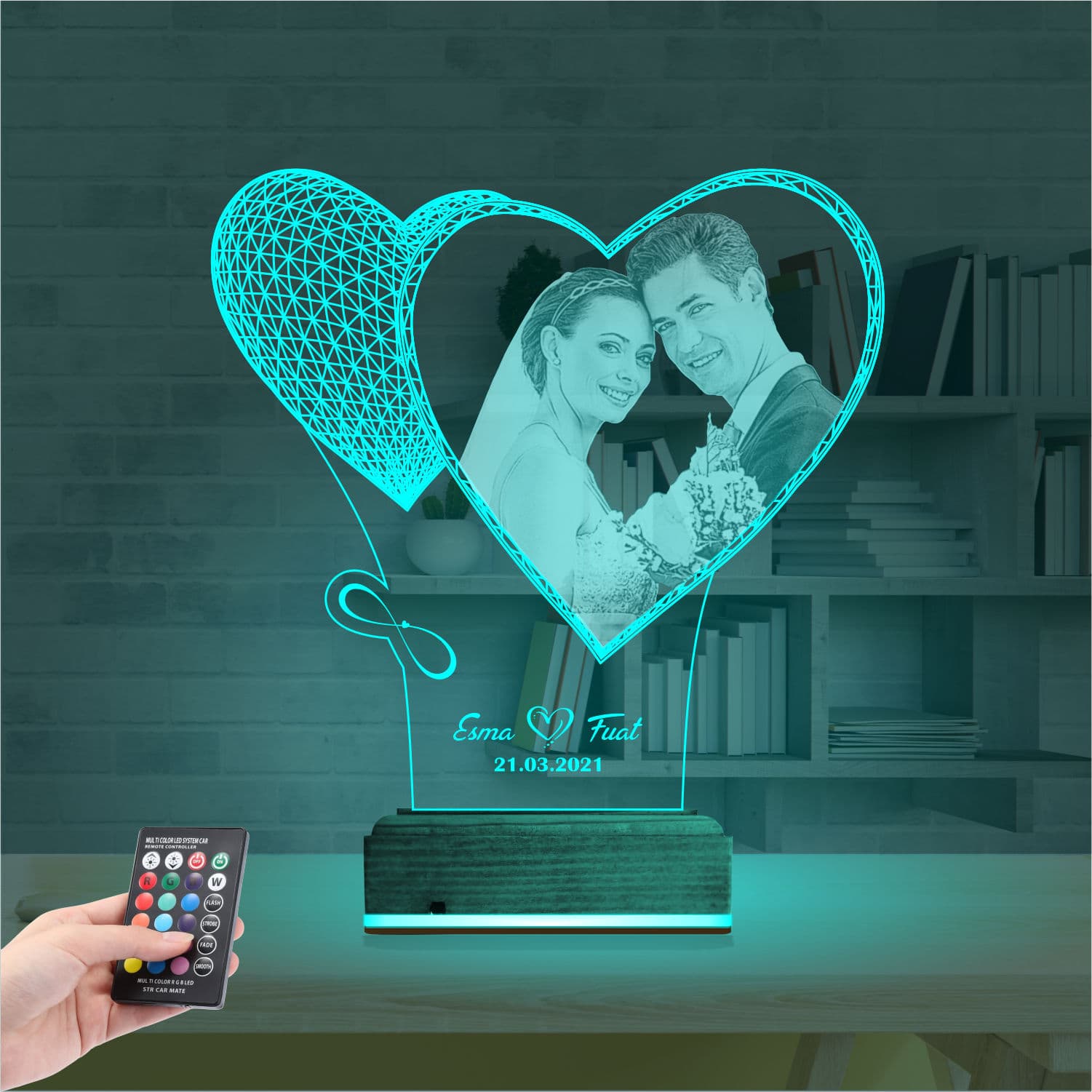 Свадебное фото в сердце — 3D LED Ночник | Подарок на годовщину 3