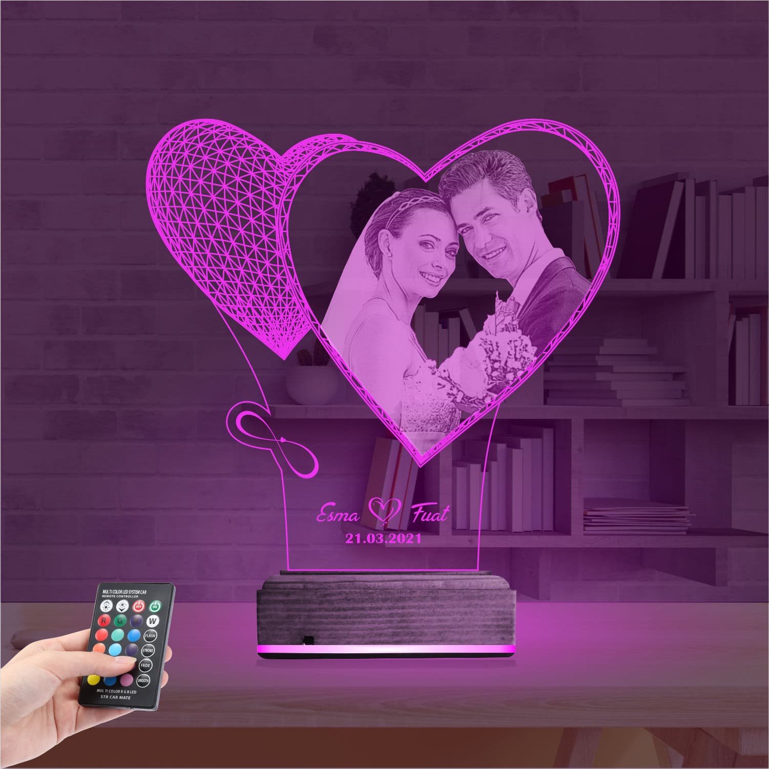Свадебное фото в сердце — 3D LED Ночник | Подарок на годовщину 4