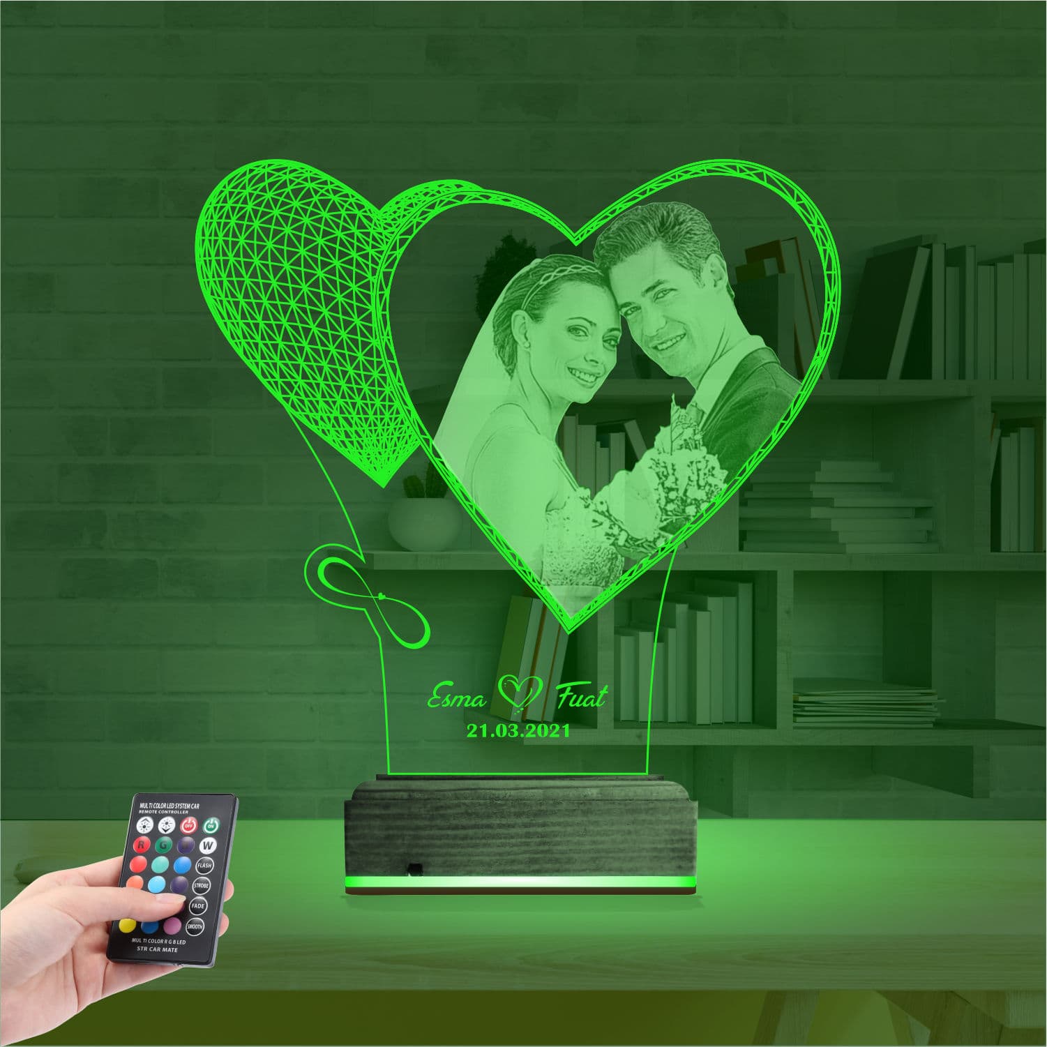 Свадебное фото в сердце — 3D LED Ночник | Подарок на годовщину 6