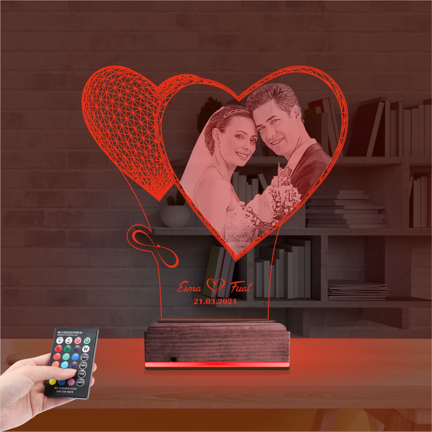 Свадебное фото в сердце — 3D LED Ночник | Подарок на годовщину 7