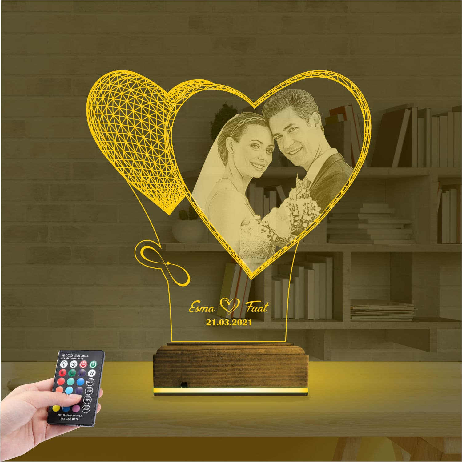 Свадебное фото в сердце — 3D LED Ночник | Подарок на годовщину 8