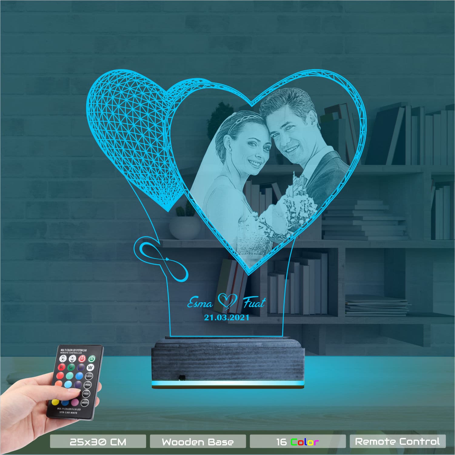 Свадебное фото в сердце — 3D LED Ночник | Подарок на годовщину 9