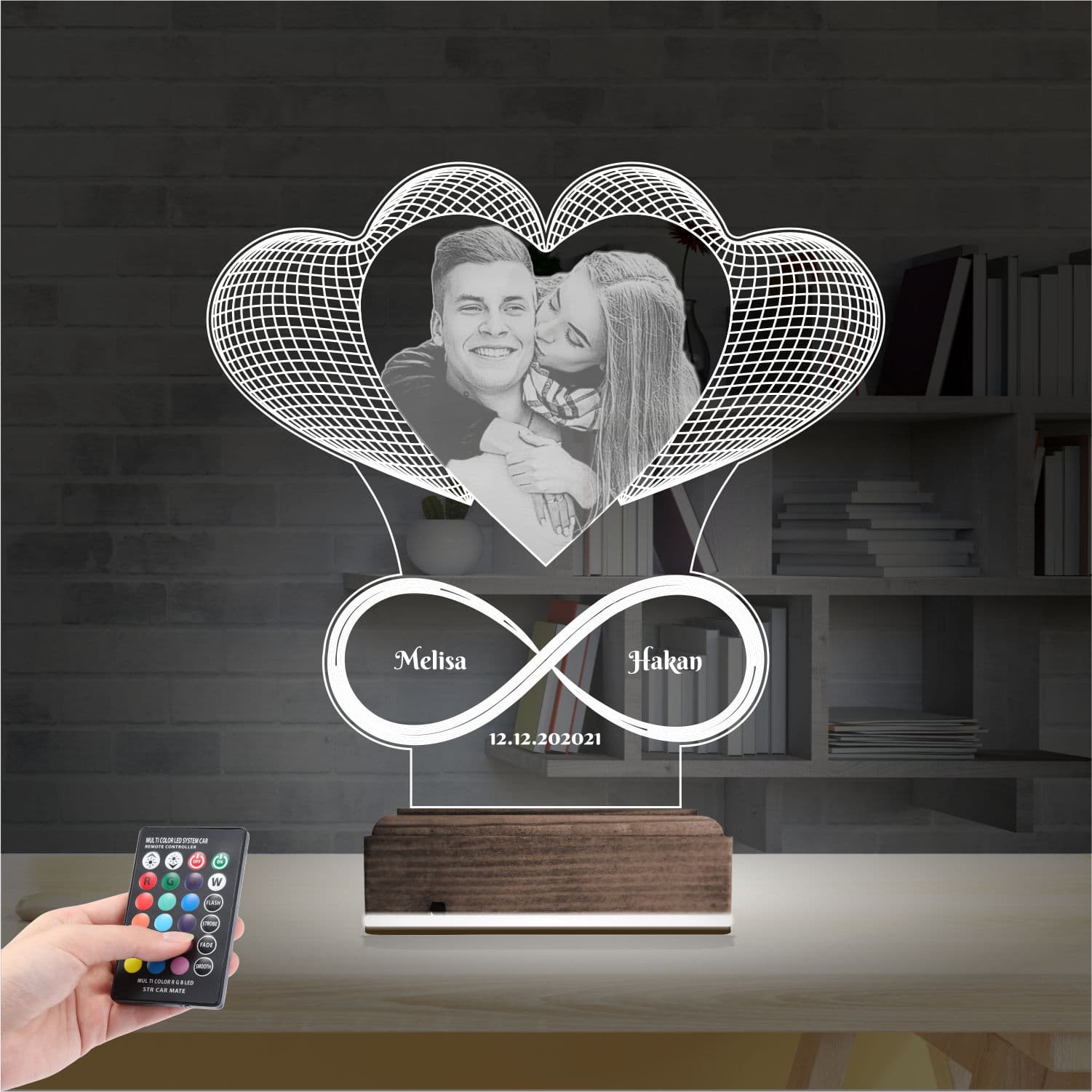 Сердца и бесконечность с фото — 3D LED Ночник | Годовщина 2