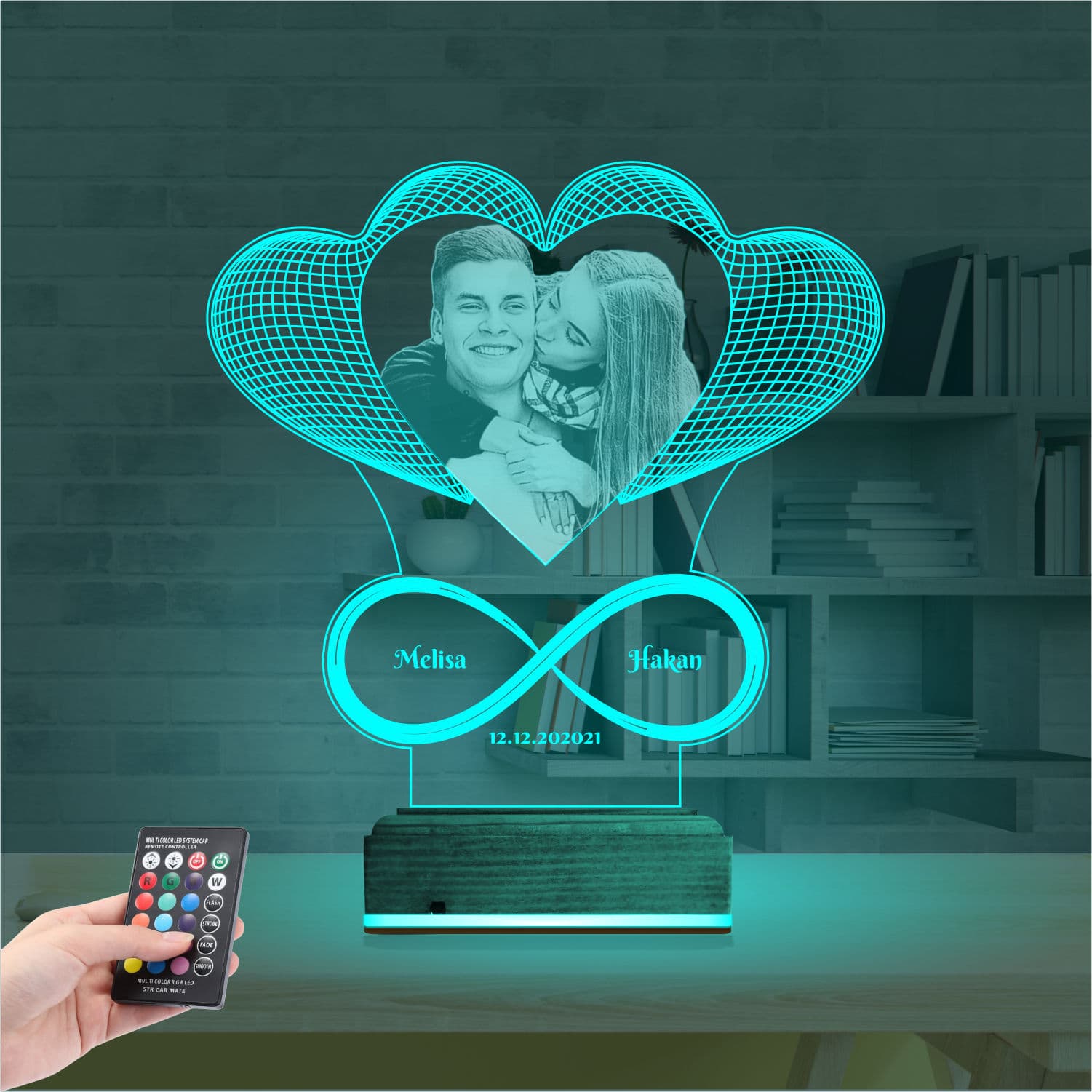 Сердца и бесконечность с фото — 3D LED Ночник | Годовщина 3