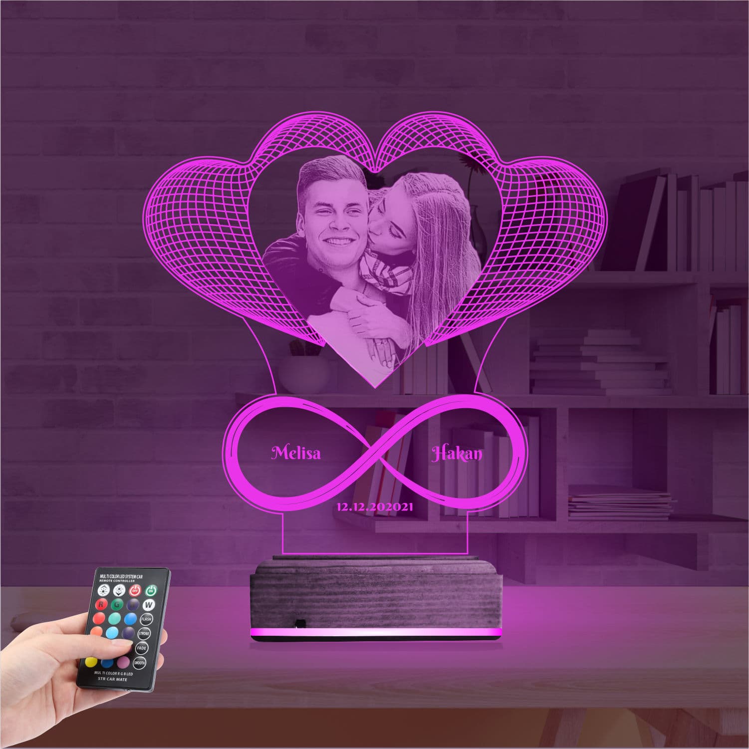 Сердца и бесконечность с фото — 3D LED Ночник | Годовщина 4