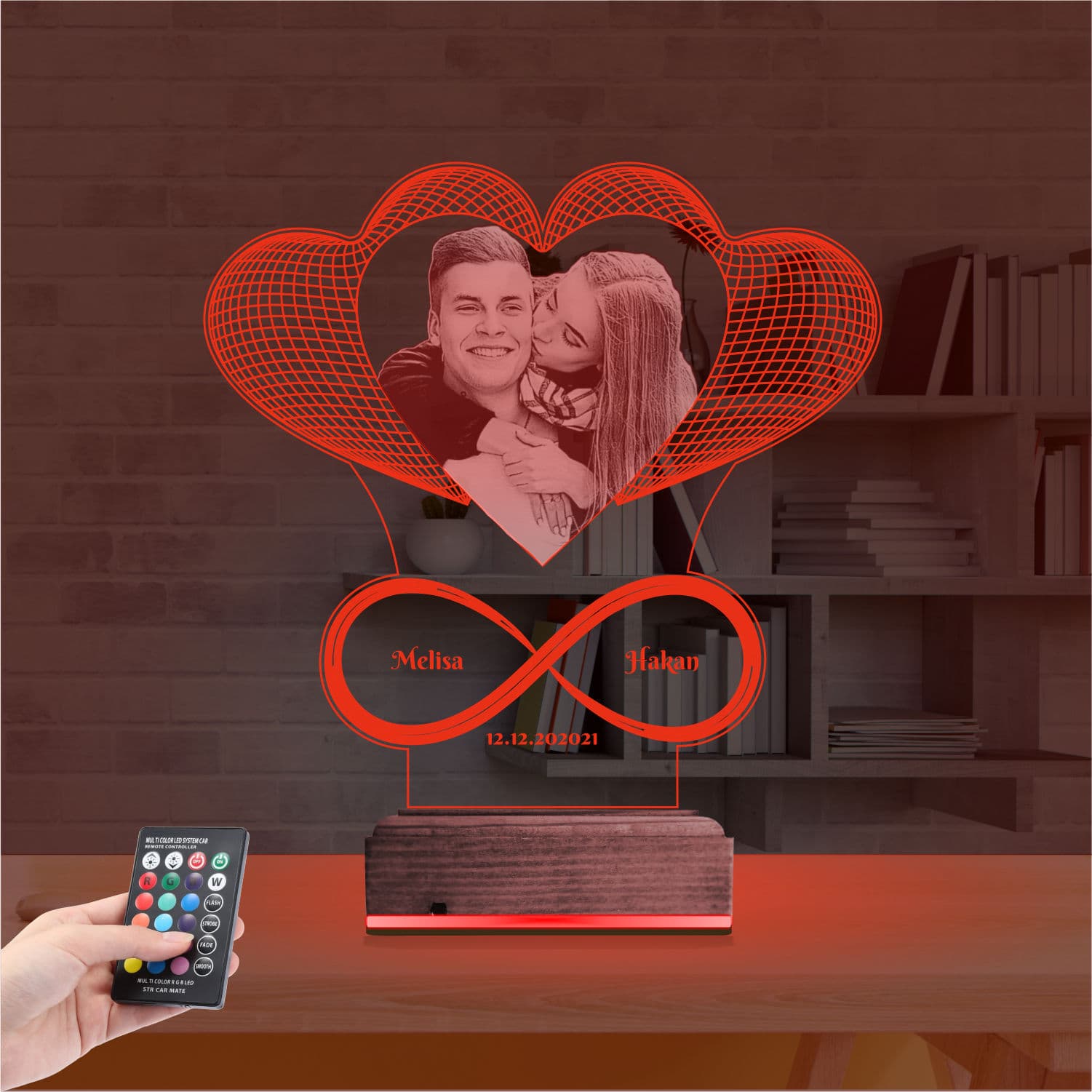 Сердца и бесконечность с фото — 3D LED Ночник | Годовщина 7
