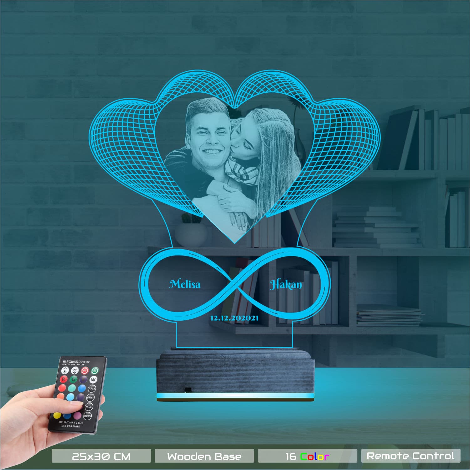 Сердца и бесконечность с фото — 3D LED Ночник | Годовщина 9