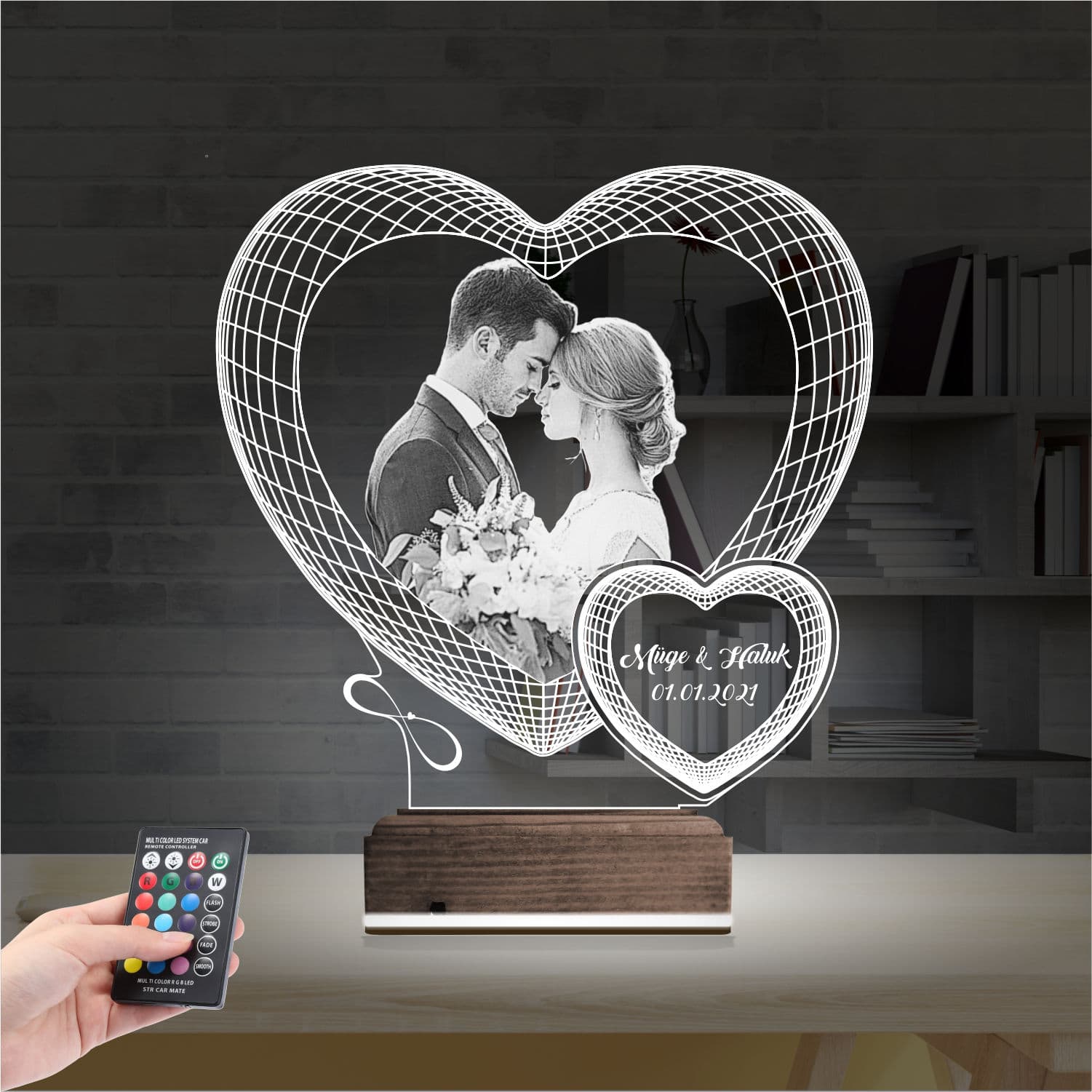 Пара в сердце — 3D LED Ночник | Подарок на годовщину 2