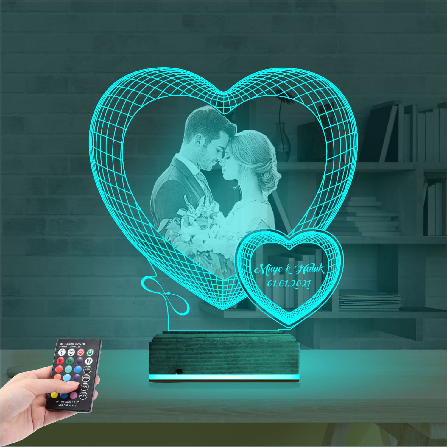 Пара в сердце — 3D LED Ночник | Подарок на годовщину 3