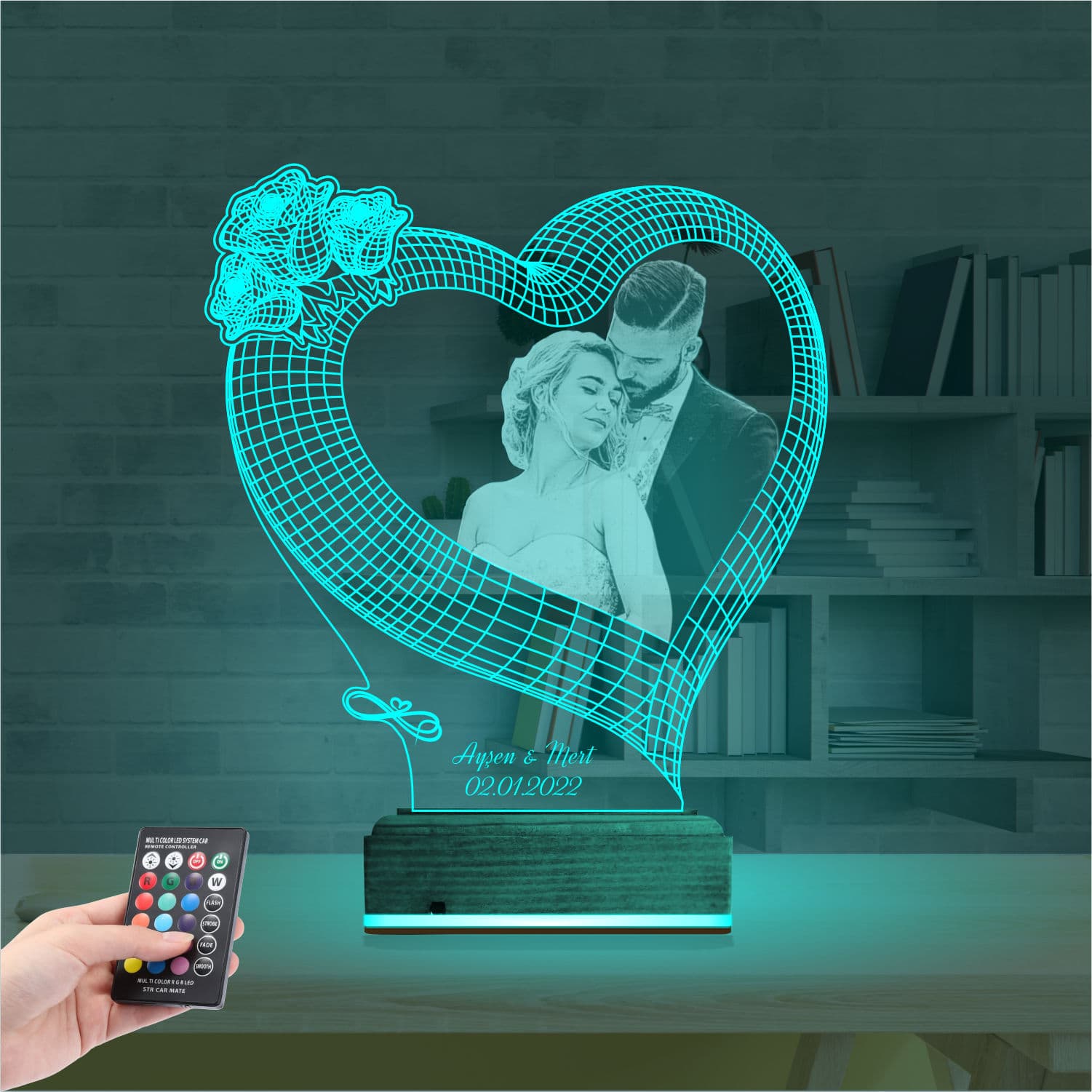 Сердце с фото и именами — 3D LED Ночник | Подарок на годовщину 3
