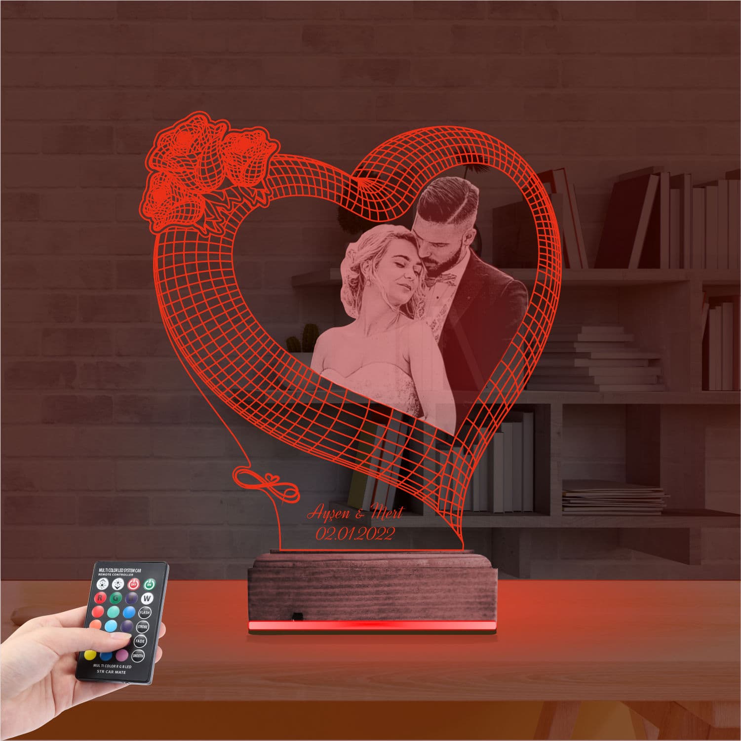 Сердце с фото и именами — 3D LED Ночник | Подарок на годовщину 7