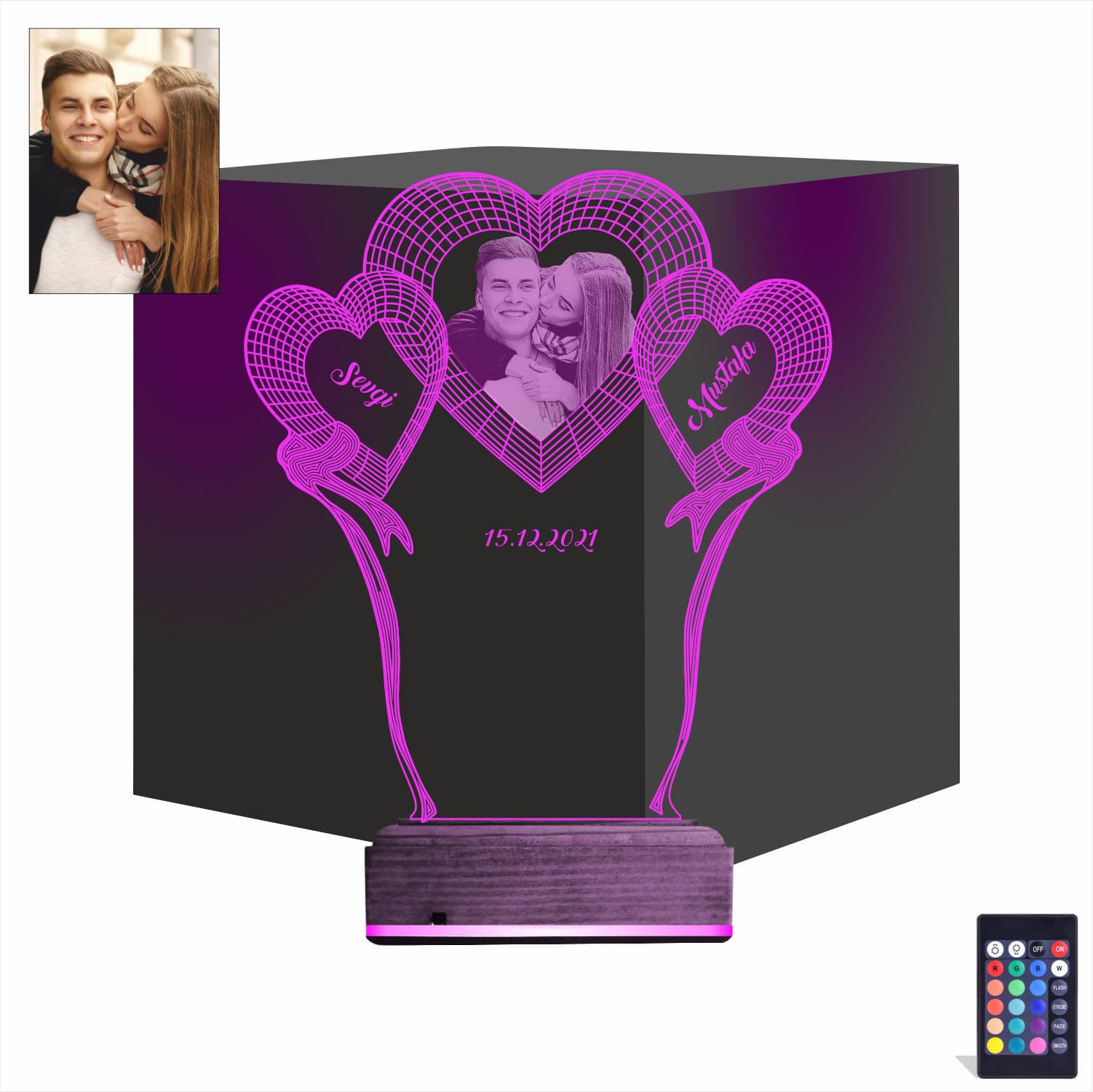 Сердца с фото и именами — 3D LED Ночник | Подарок на годовщину 1