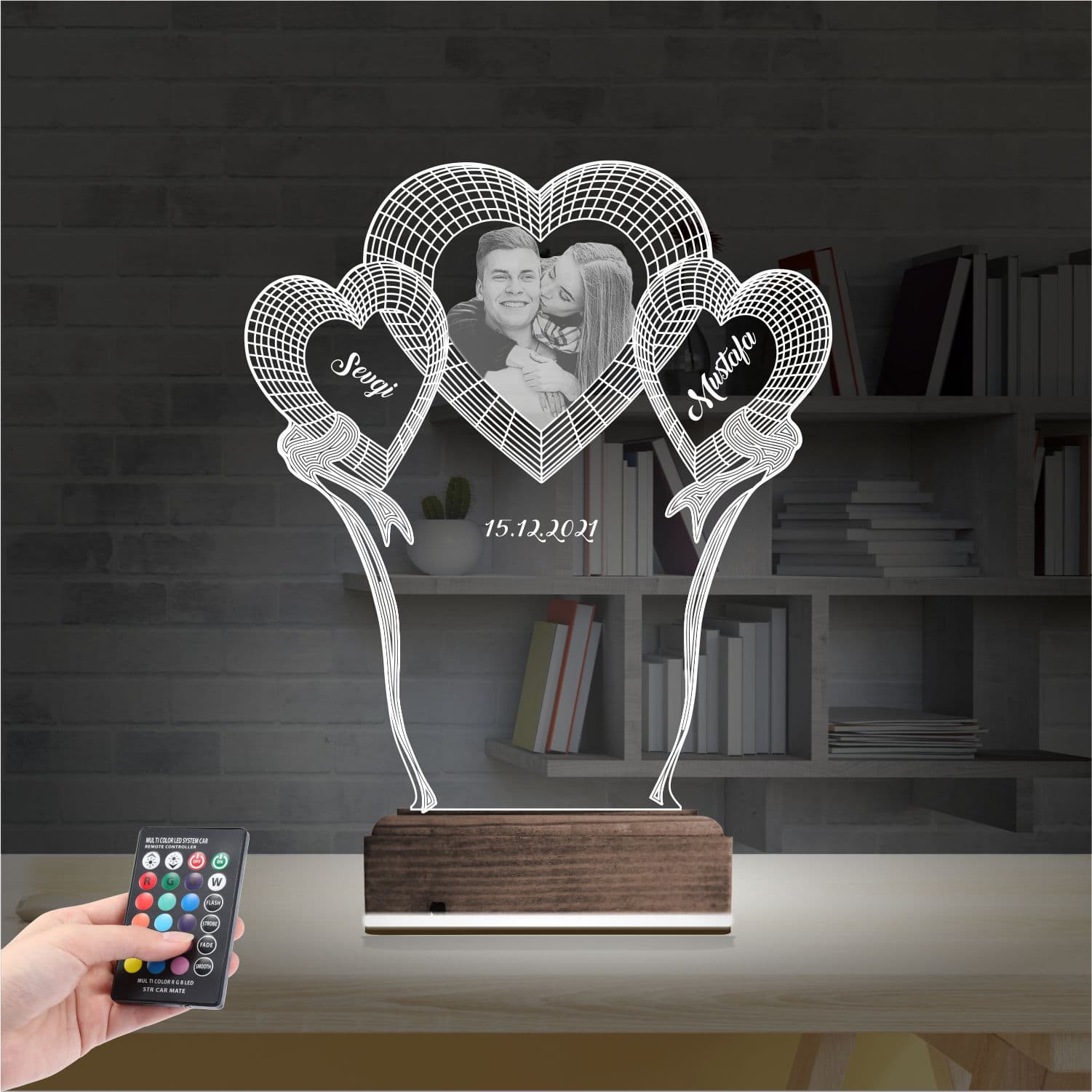 Сердца с фото и именами — 3D LED Ночник | Подарок на годовщину 2