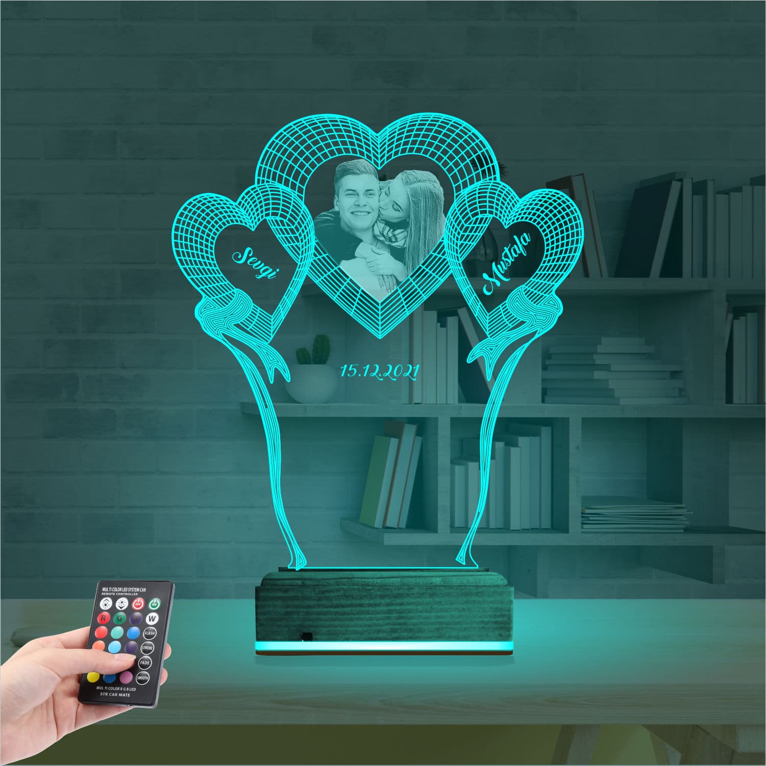 Сердца с фото и именами — 3D LED Ночник | Подарок на годовщину 3
