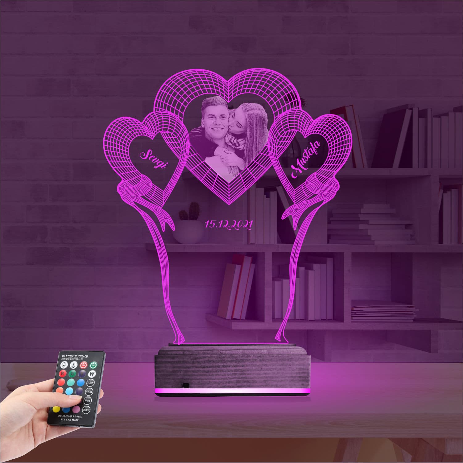 Сердца с фото и именами — 3D LED Ночник | Подарок на годовщину 4