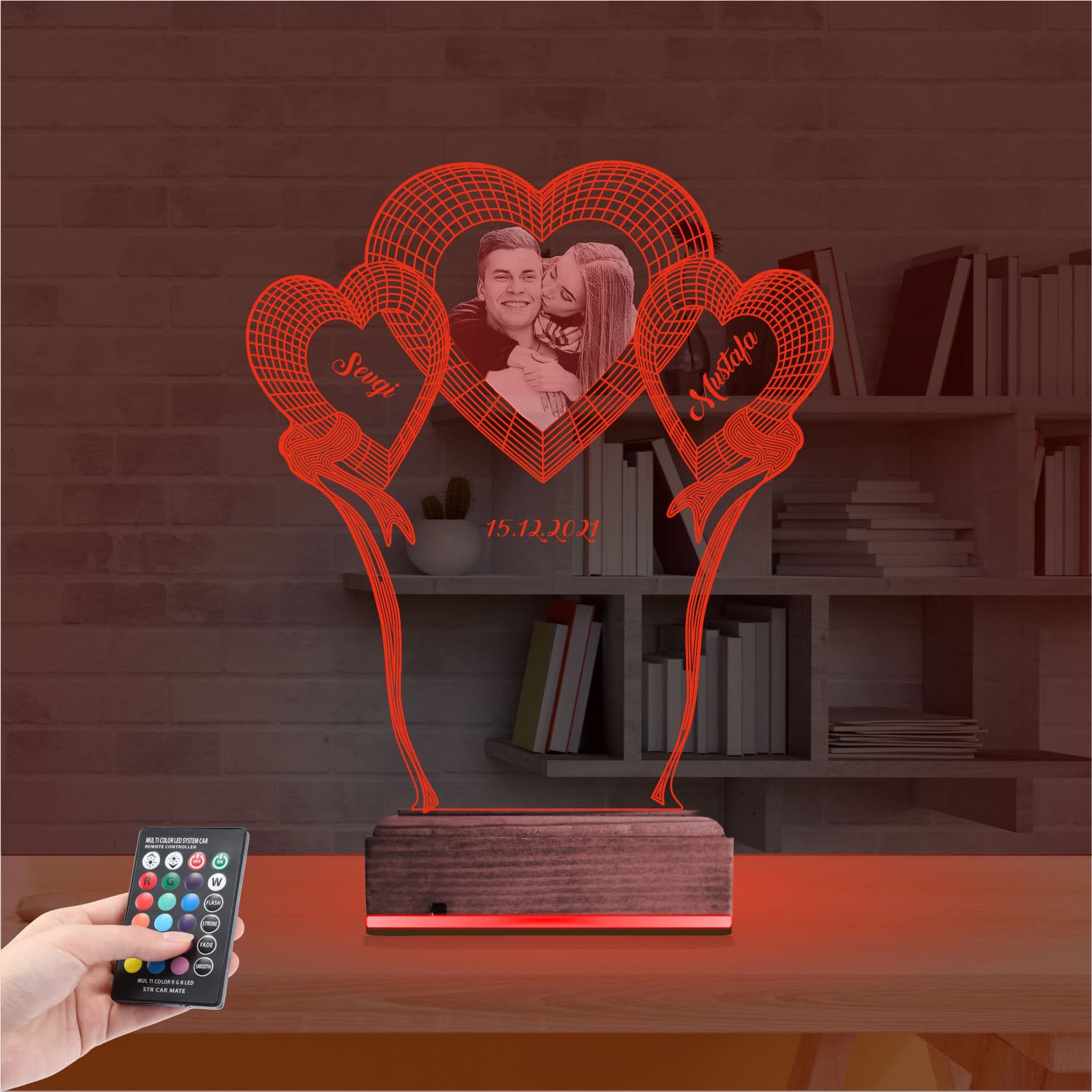 Сердца с фото и именами — 3D LED Ночник | Подарок на годовщину 7