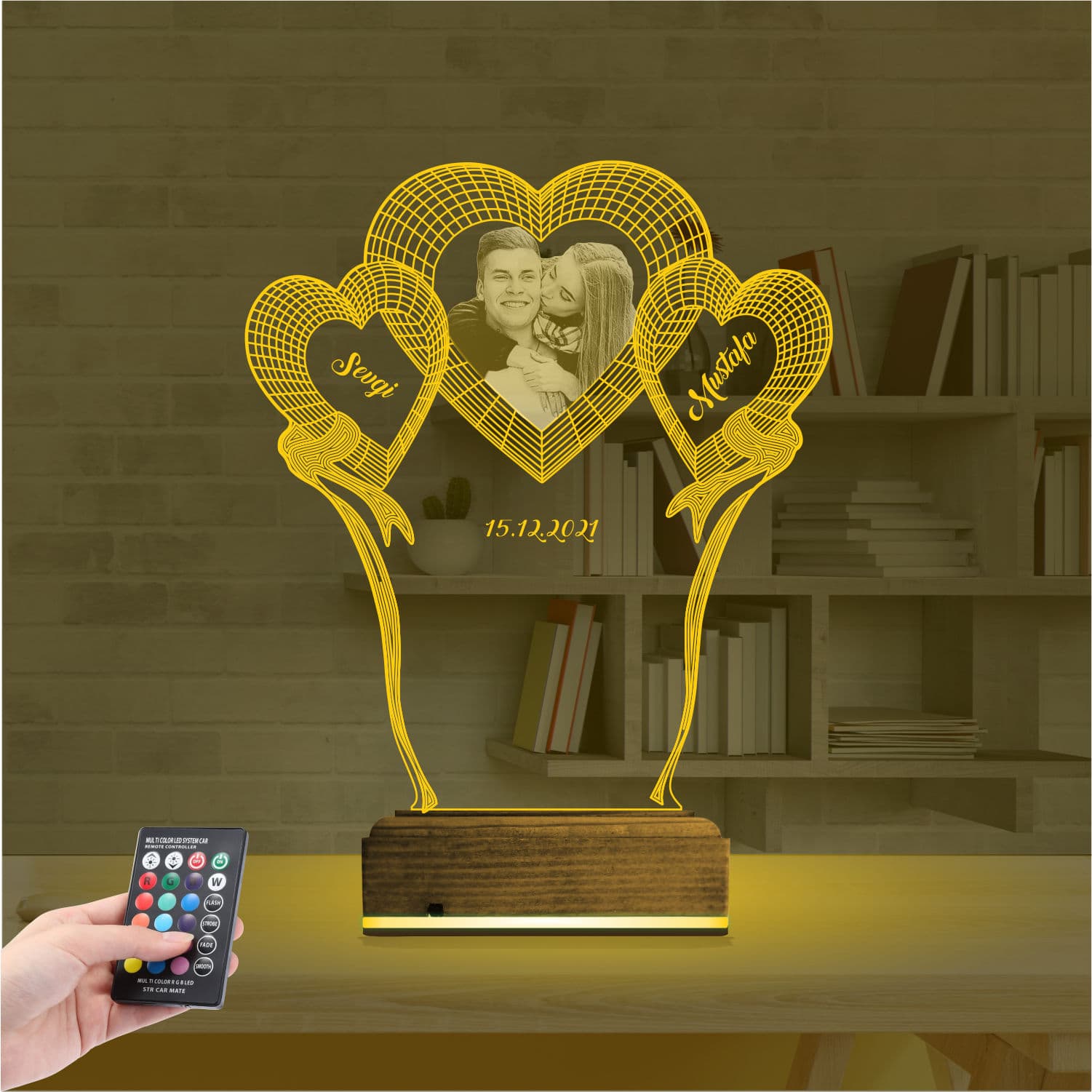 Сердца с фото и именами — 3D LED Ночник | Подарок на годовщину 8