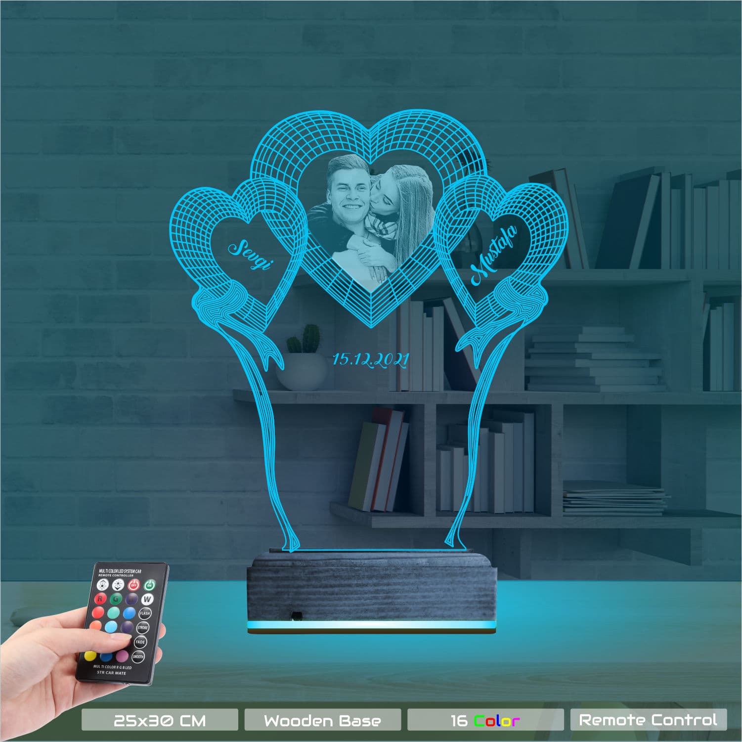 Сердца с фото и именами — 3D LED Ночник | Подарок на годовщину 9