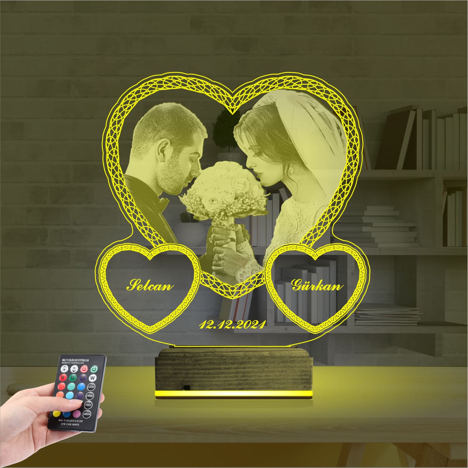 Свадебное фото и сердца — 3D LED Ночник | Подарок на годовщину 5