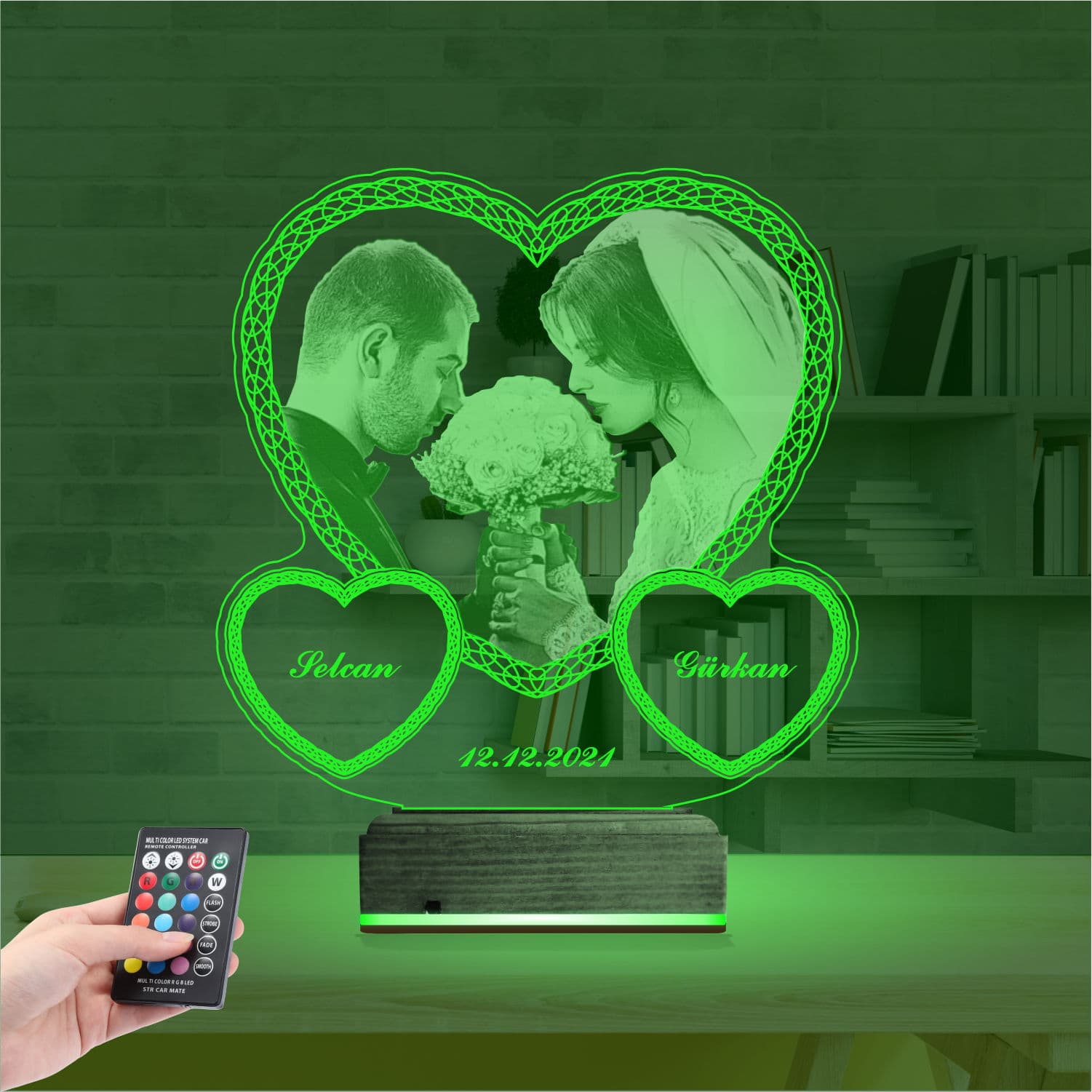 Свадебное фото и сердца — 3D LED Ночник | Подарок на годовщину 6