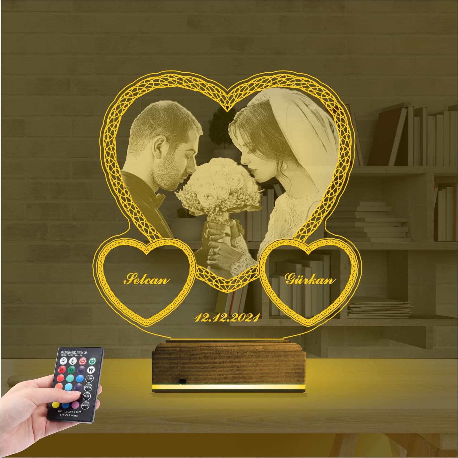 Свадебное фото и сердца — 3D LED Ночник | Подарок на годовщину 8