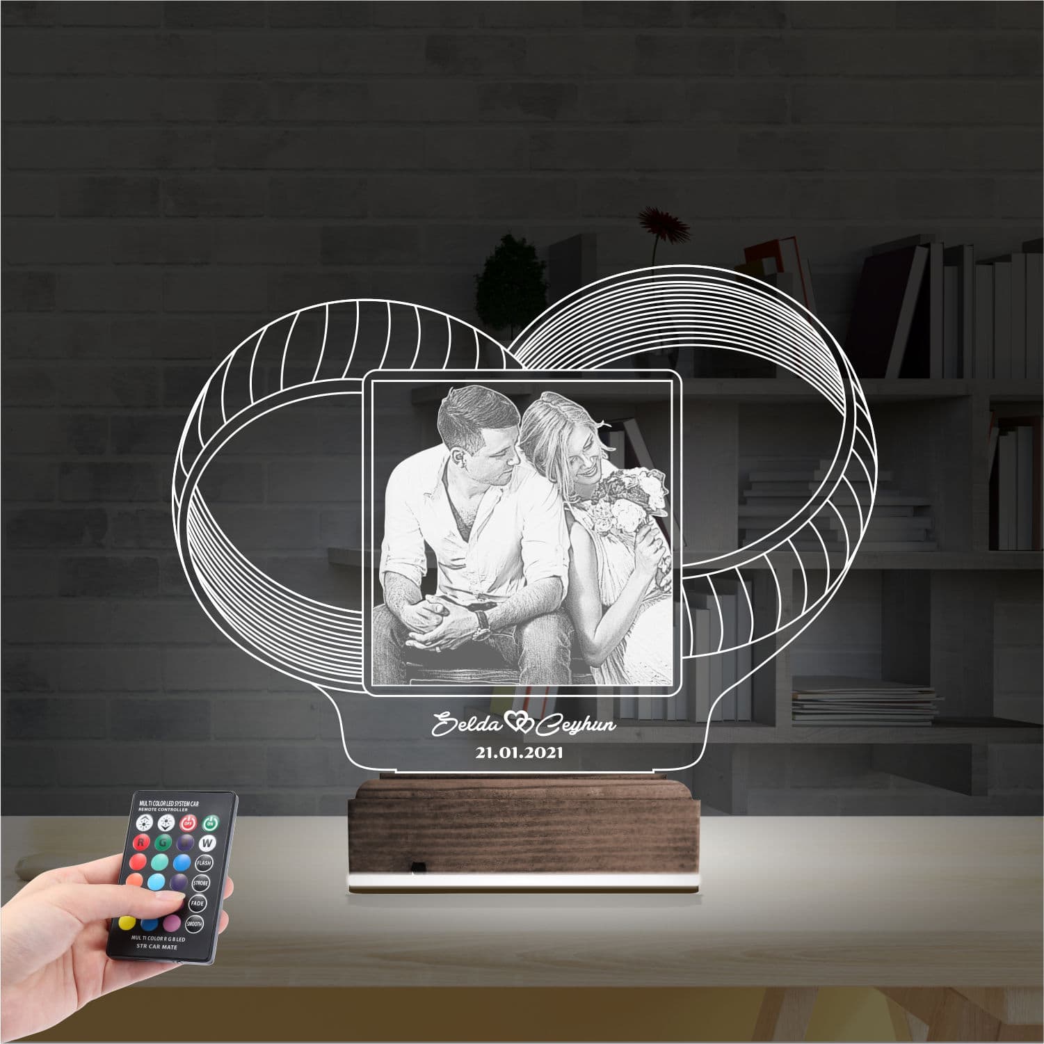 Кольца с фото и именами 3D Ночник 2