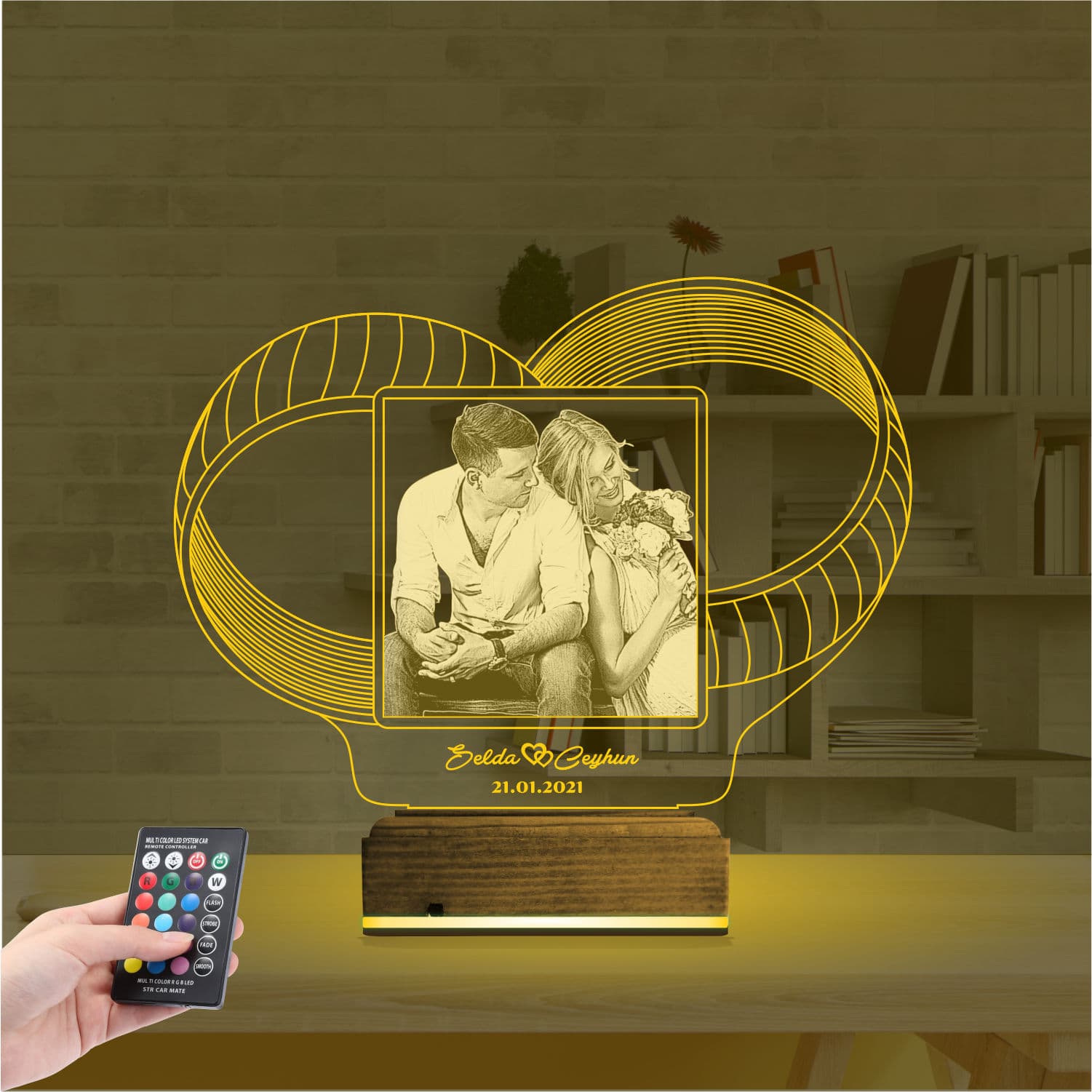 Кольца с фото и именами 3D Ночник 8